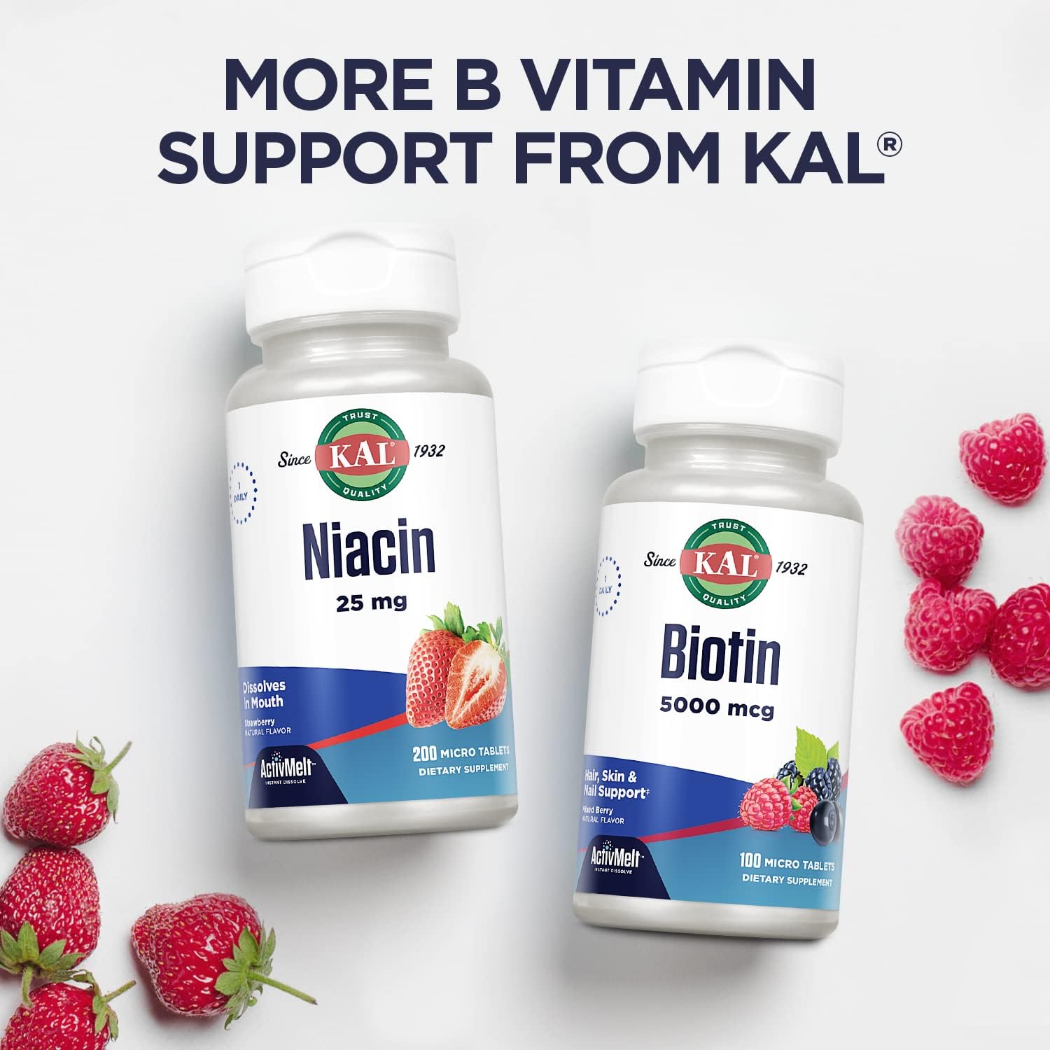 KAL primeros planos de ingredientes activos y formas vitamínicas