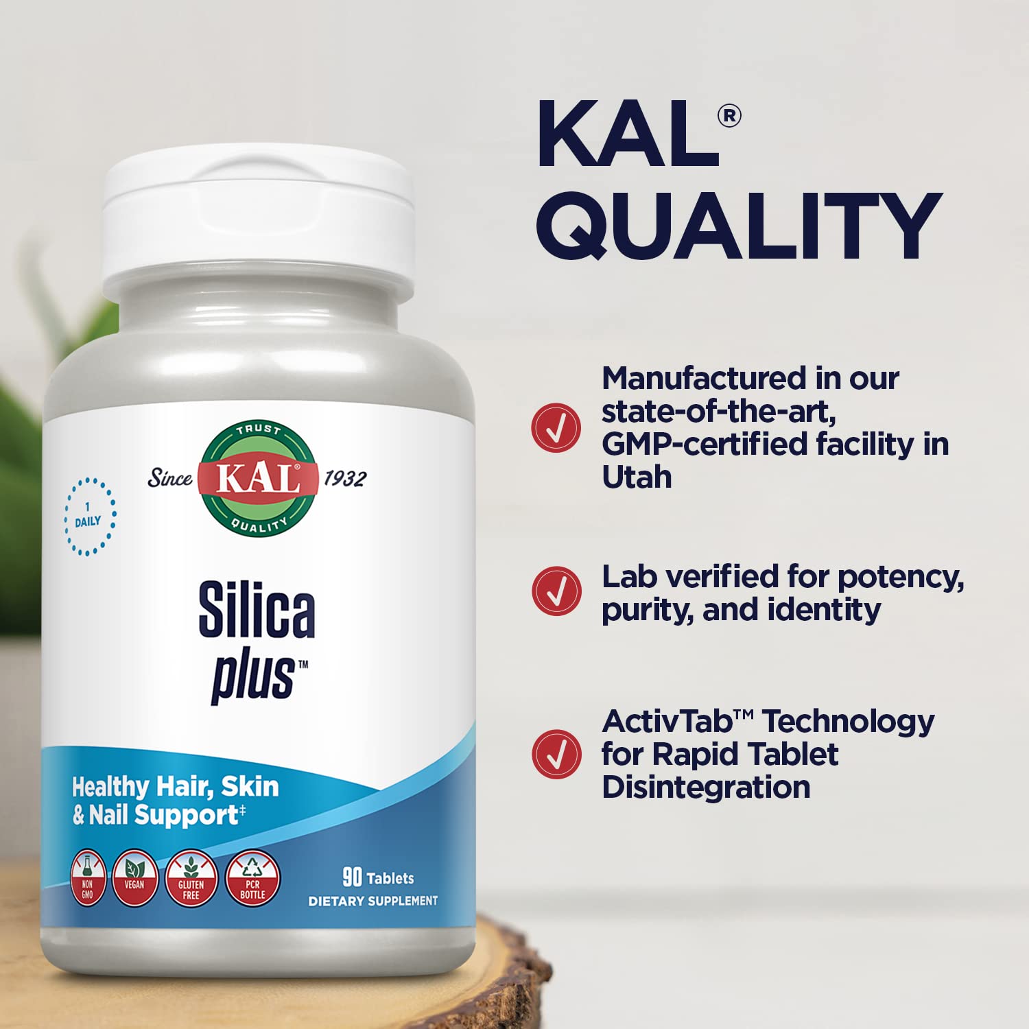 KAL Silica Plus botella junto a una regla para comparar tamaño y cantidad