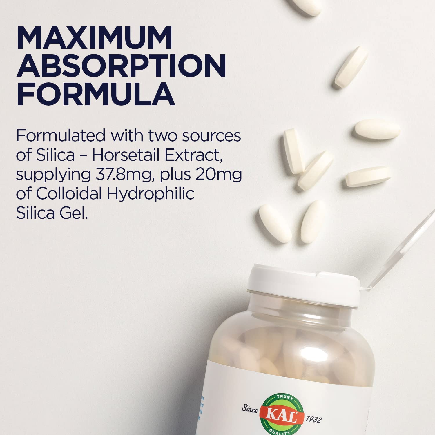 KAL Silica Plus etiqueta nutricional mostrando ingredientes y dosis