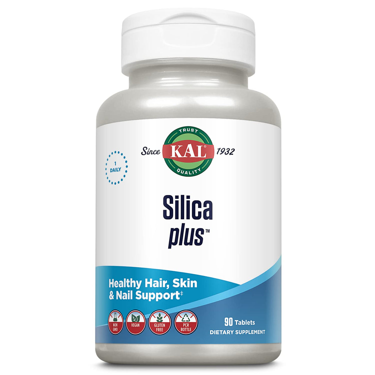 KAL Silica Plus vista frontal con envase reciclado PCR y detalles de producto