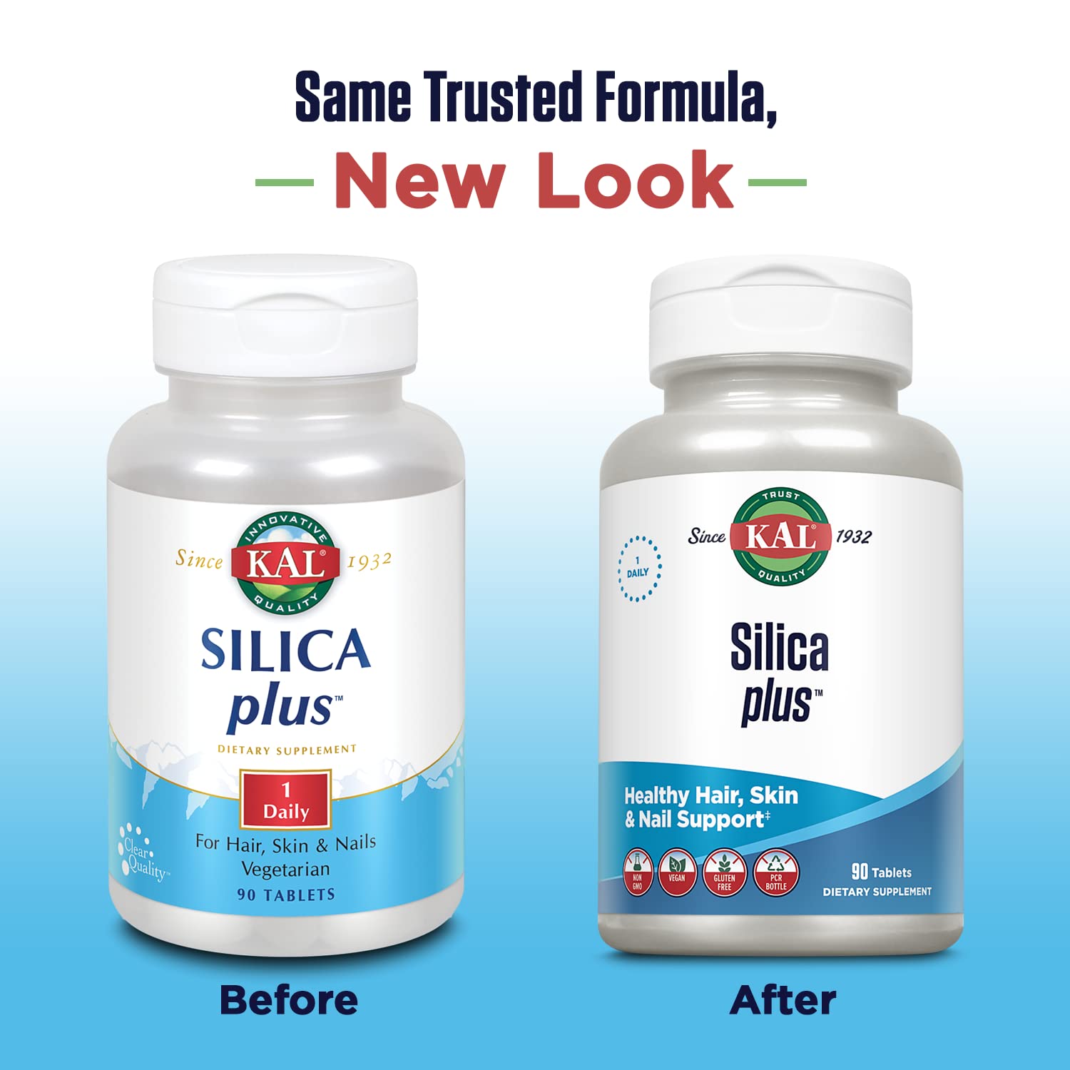 KAL Silica Plus tableta de rápida disolución mostrando tamaño y forma
