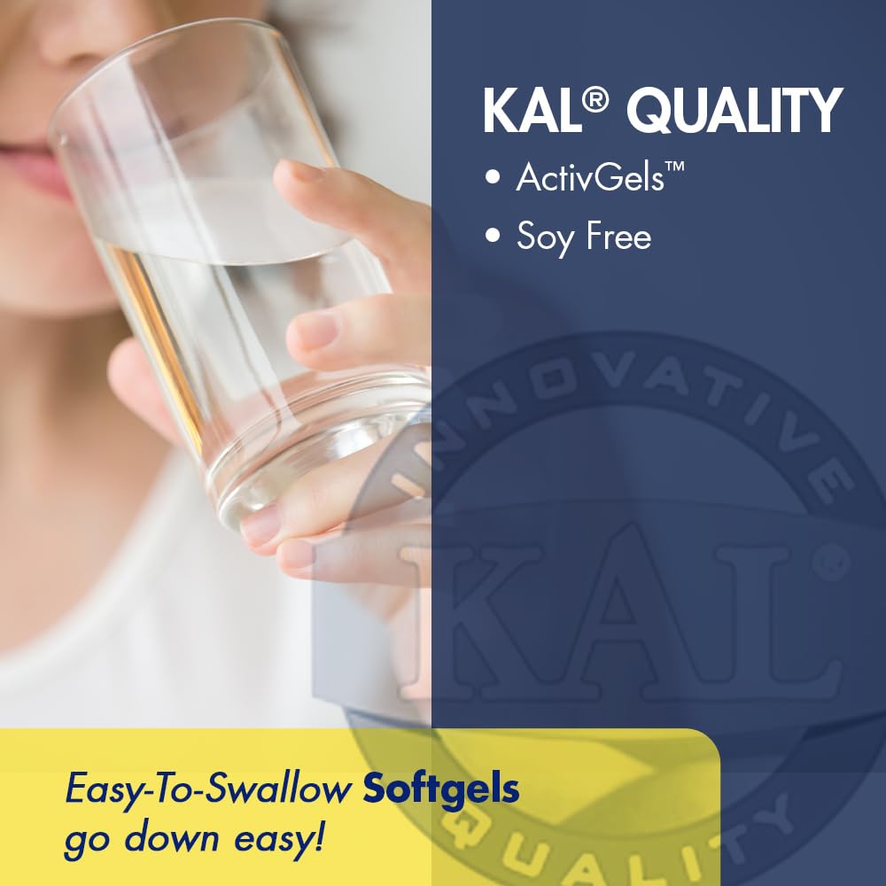 KAL cápsulas junto a un vaso de agua para uso diario conveniente