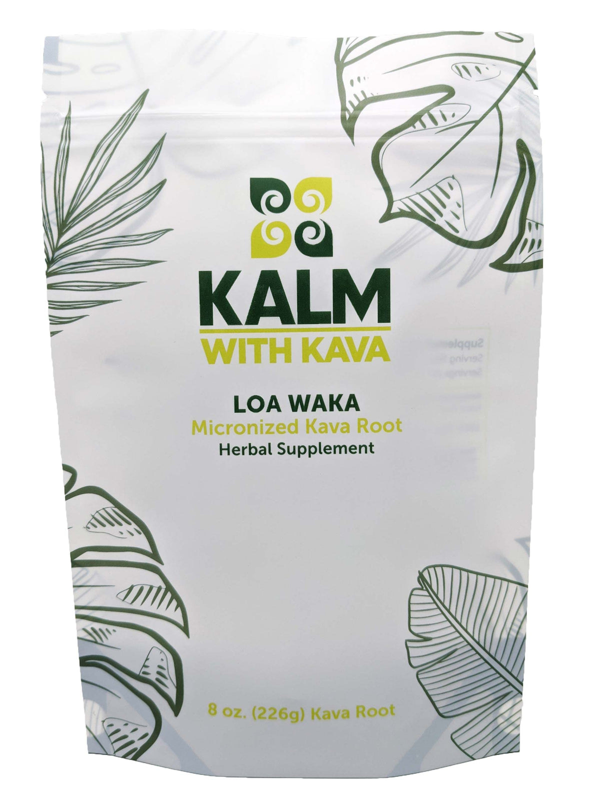 KALM envase frontal del Kava Loa Waka 8 oz listo para mezclar, portátil y práctico