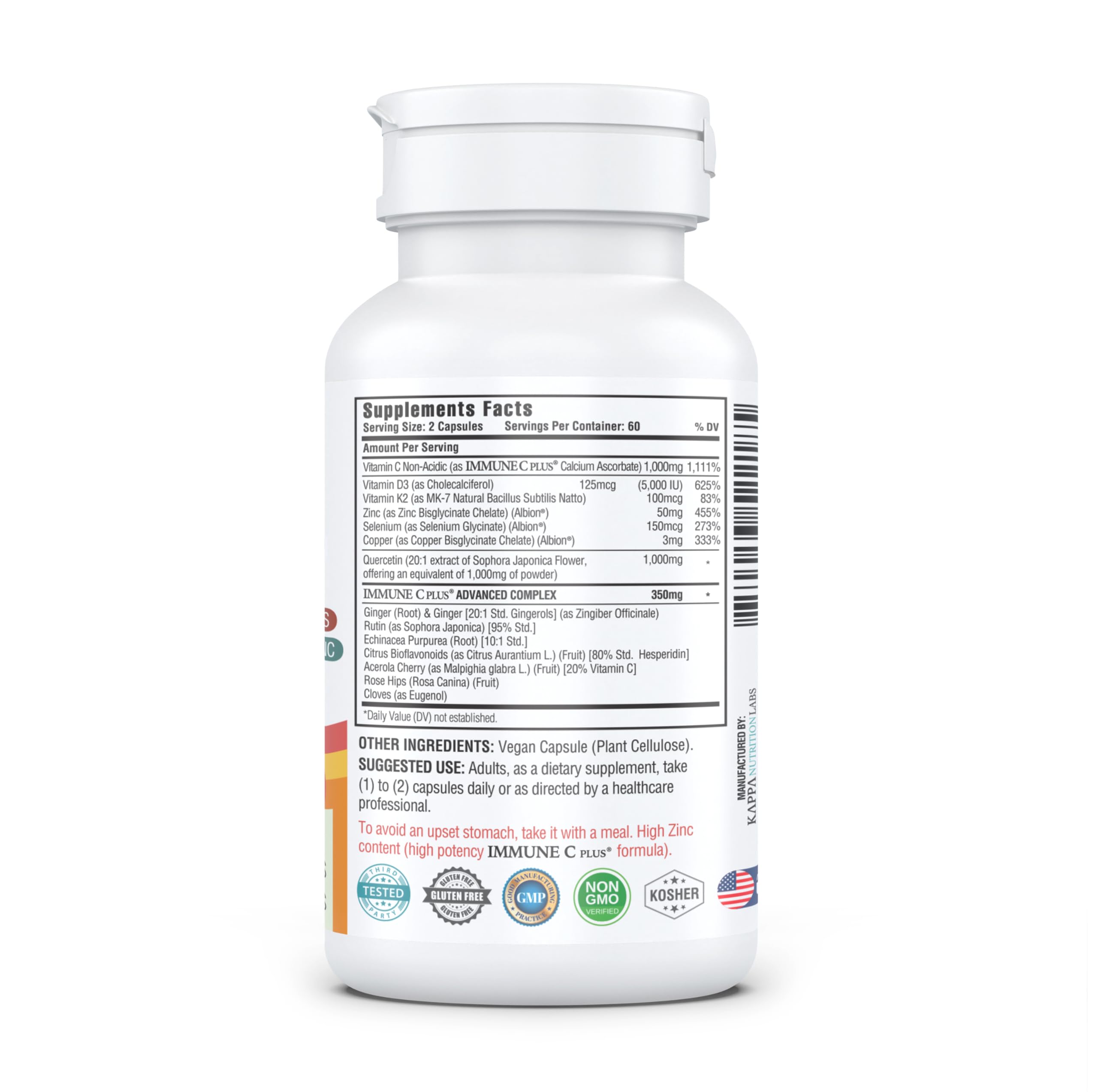 KAPPA NUTRITION cápsulas junto a regla para comparar tamaño real