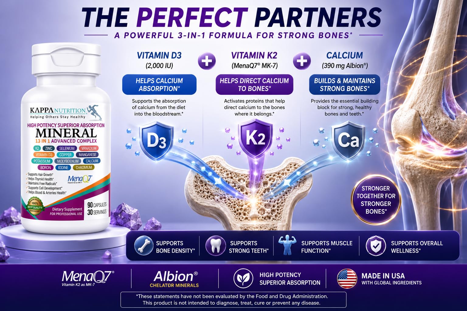 KAPPA NUTRITION textura del contenido enfatizando pureza y calidad