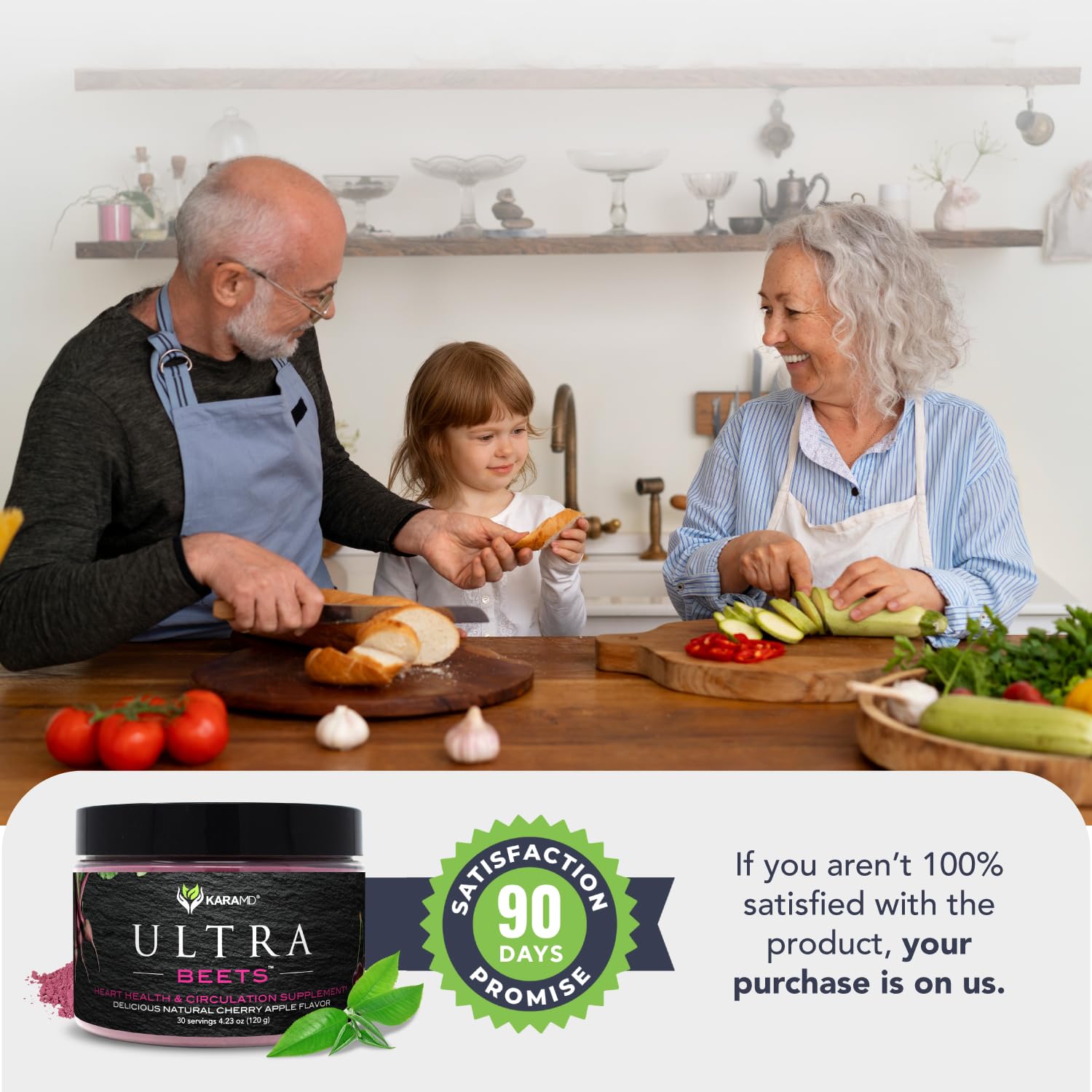 KaraMD UltraBeets en mesa de desayuno demuestra uso diario y conveniencia