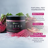KaraMD UltraBeets etiqueta de ingredientes resalta non-GMO y sin gluten
