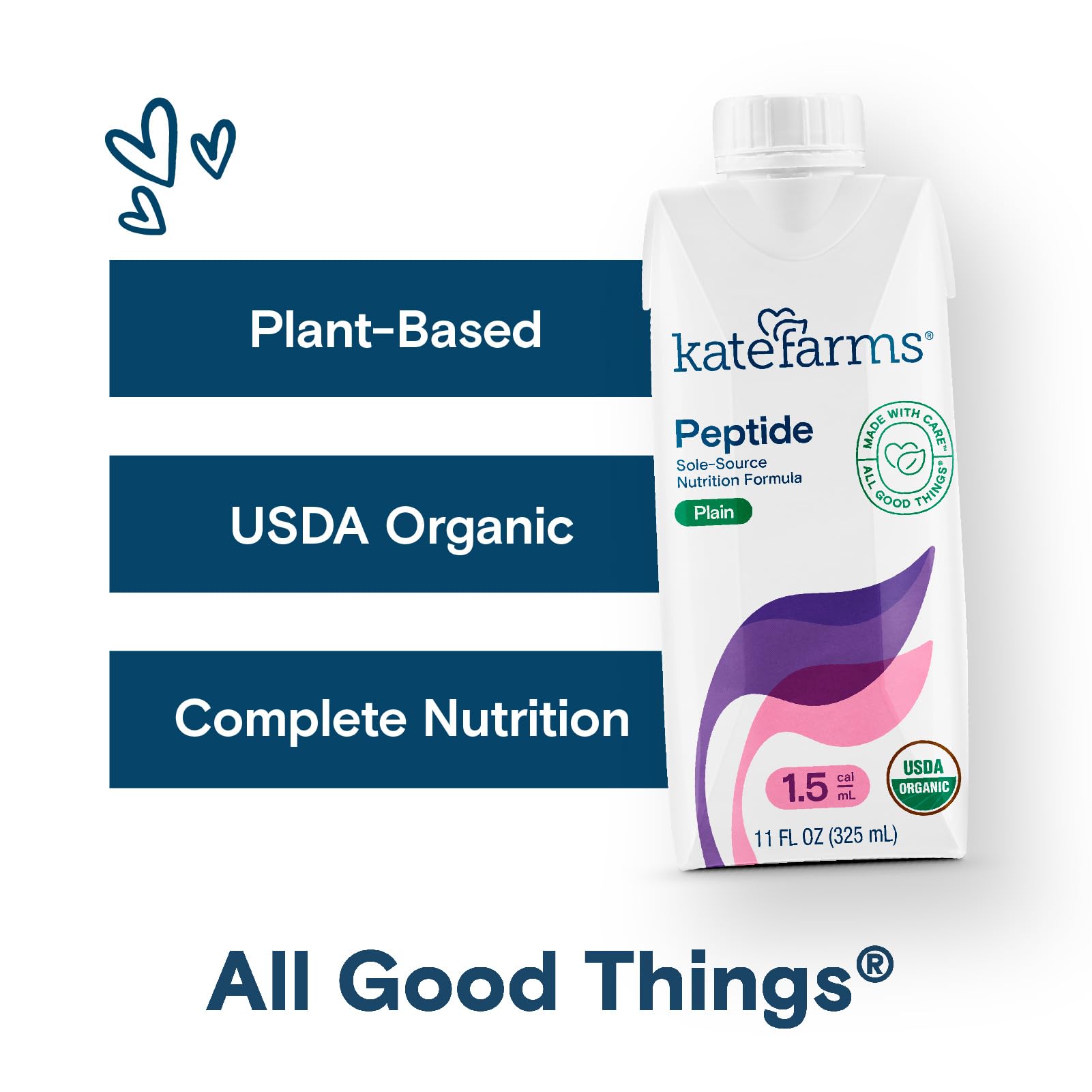 Kate Farms etiqueta con ingredientes orgánicos y ventajas claras