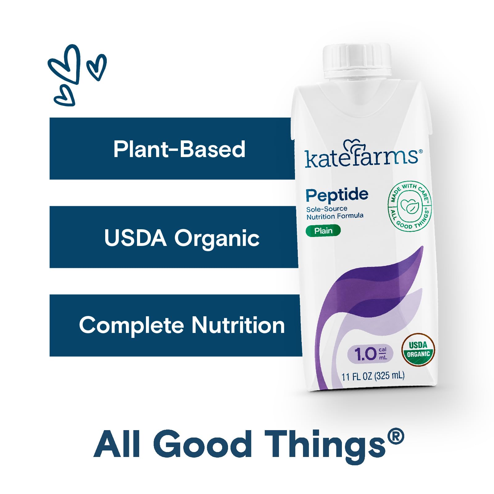 Persona bebiendo Kate Farms Peptide 1.0 como nutrición oral rápida y lista para usar