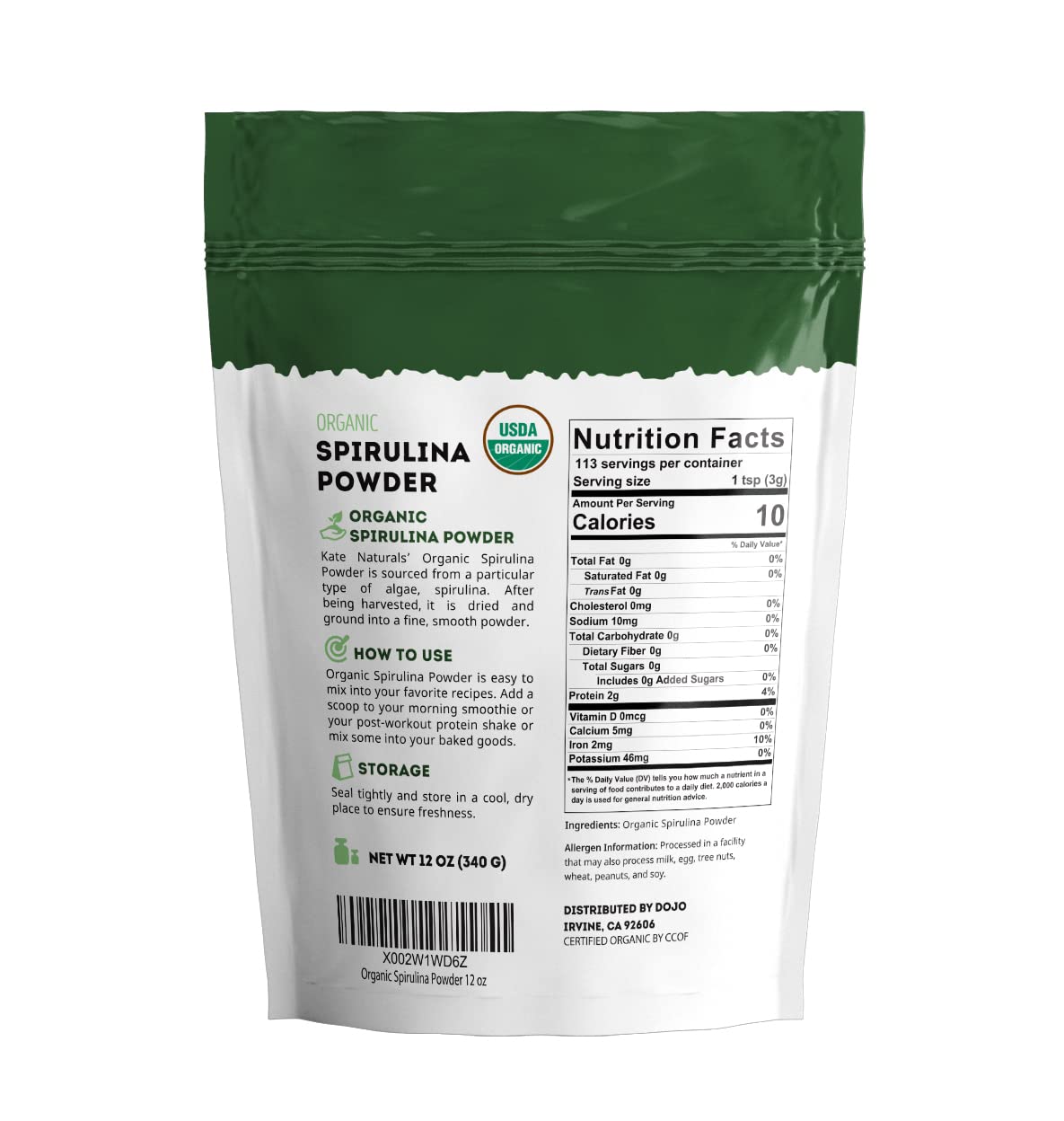 Kate Naturals etiqueta con certificado USDA, garantía orgánica