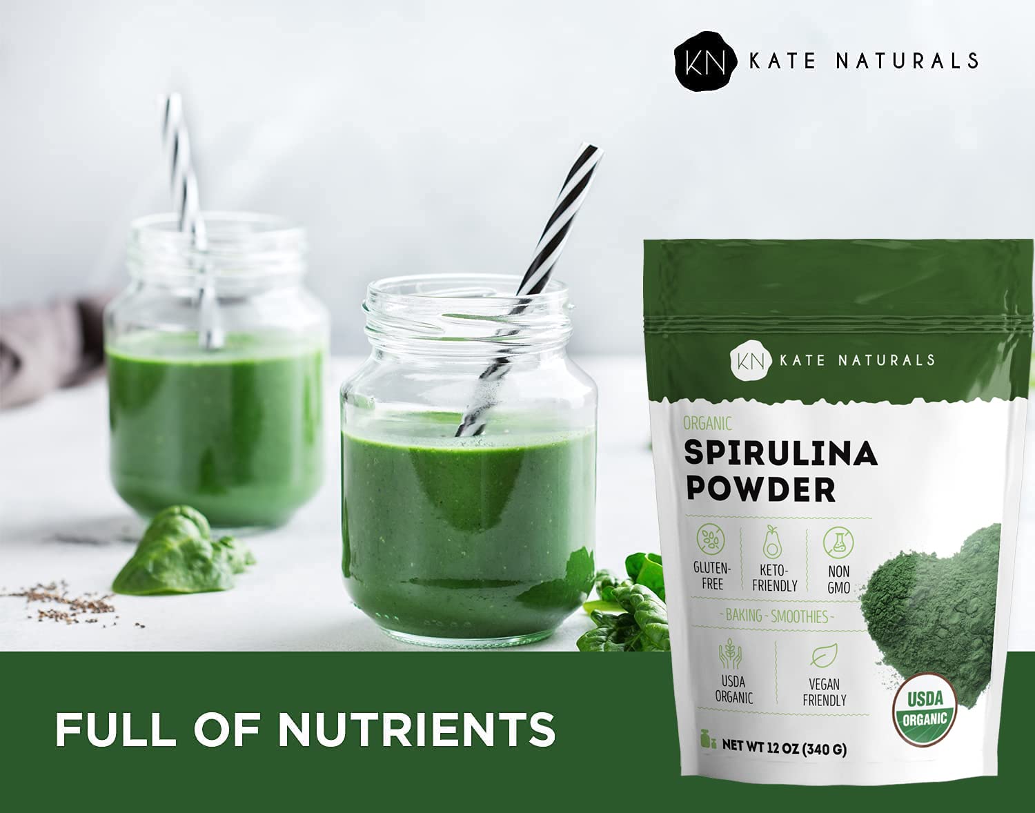 Kate Naturals cucharita con spirulina para dosificar con precisión