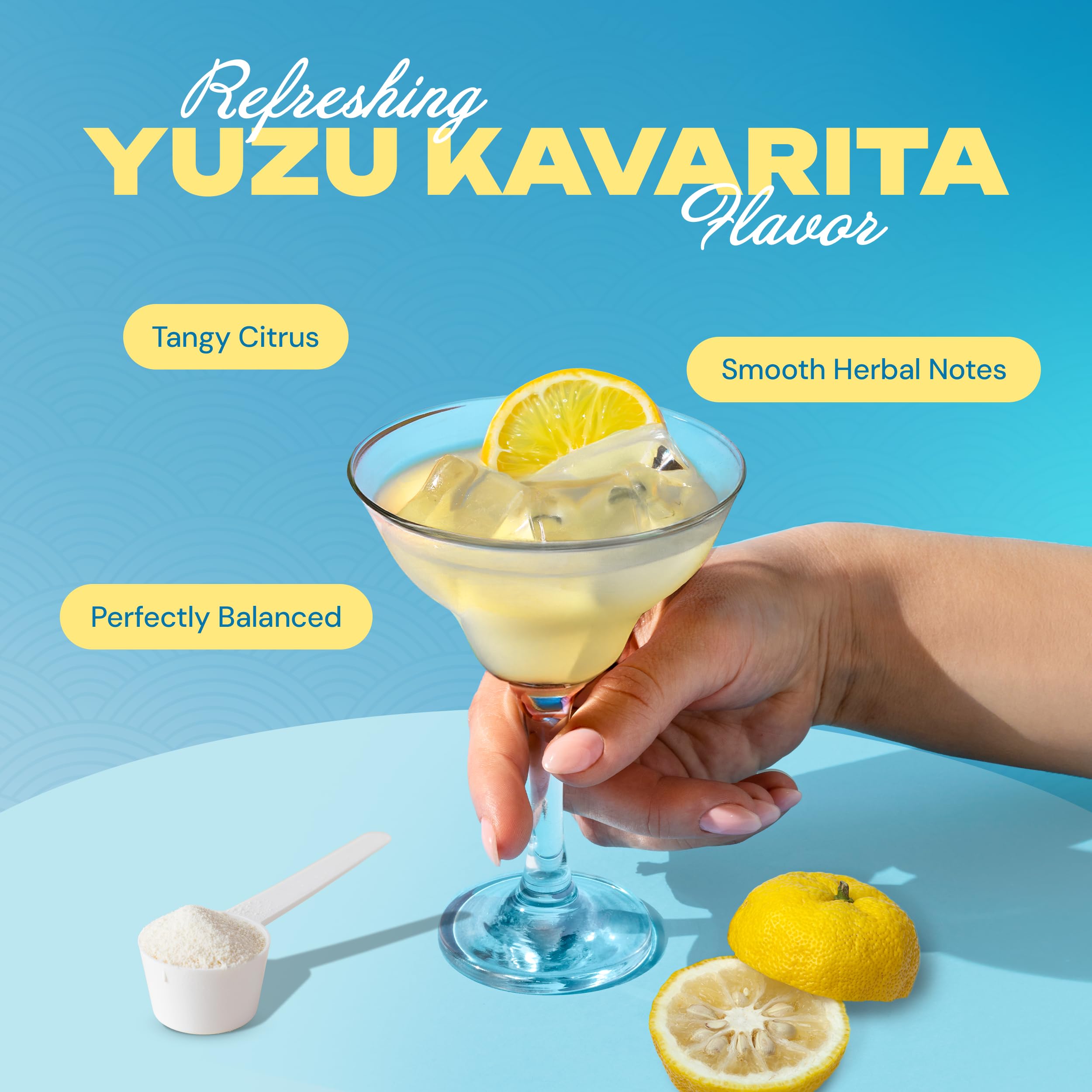 KAVA PUNCH vaso preparado con yuzu, refresco sin alcohol y efecto calmante