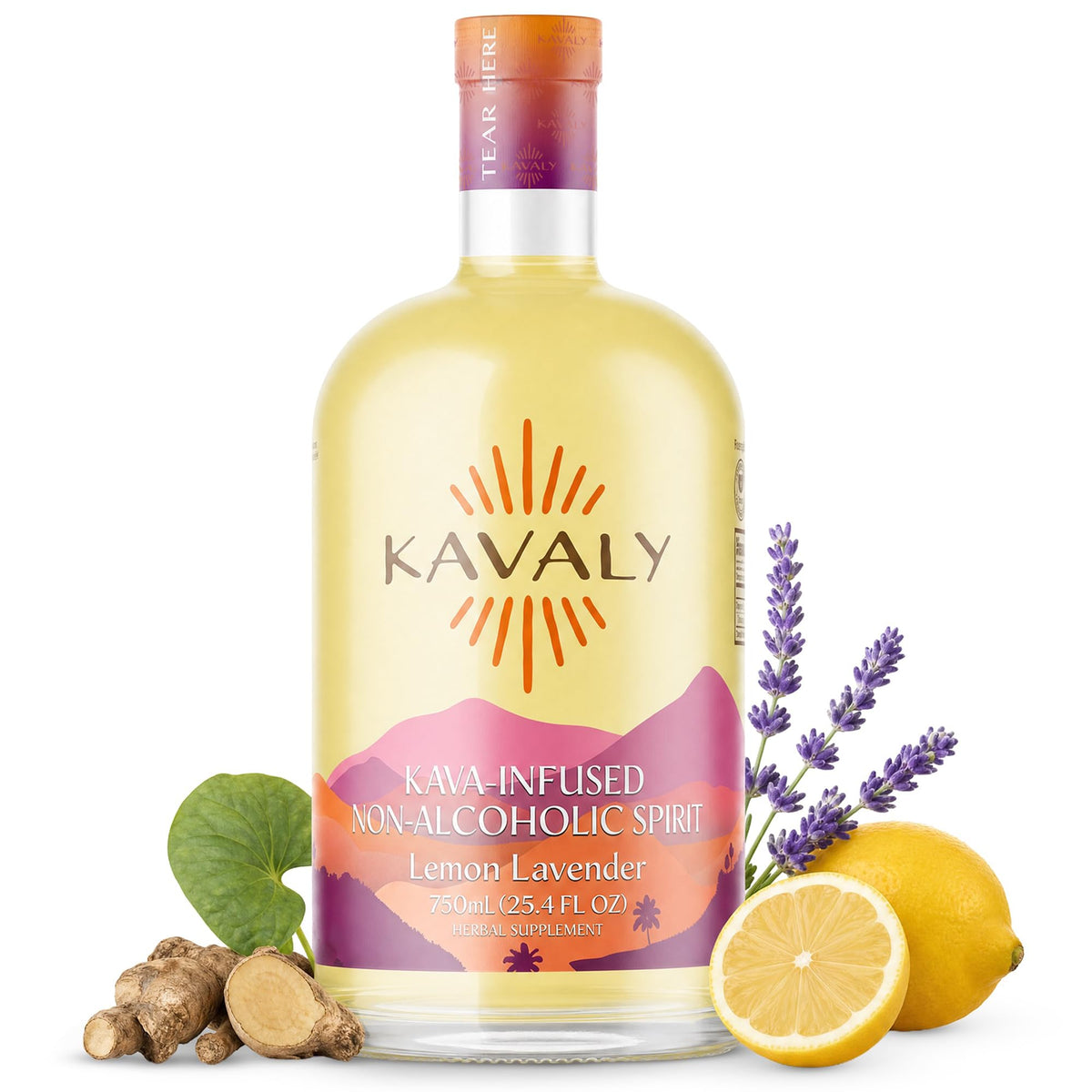 Kavaly botella vista frontal mostrando diseño y capacidad 750 ml, ideal para barras sin alcohol