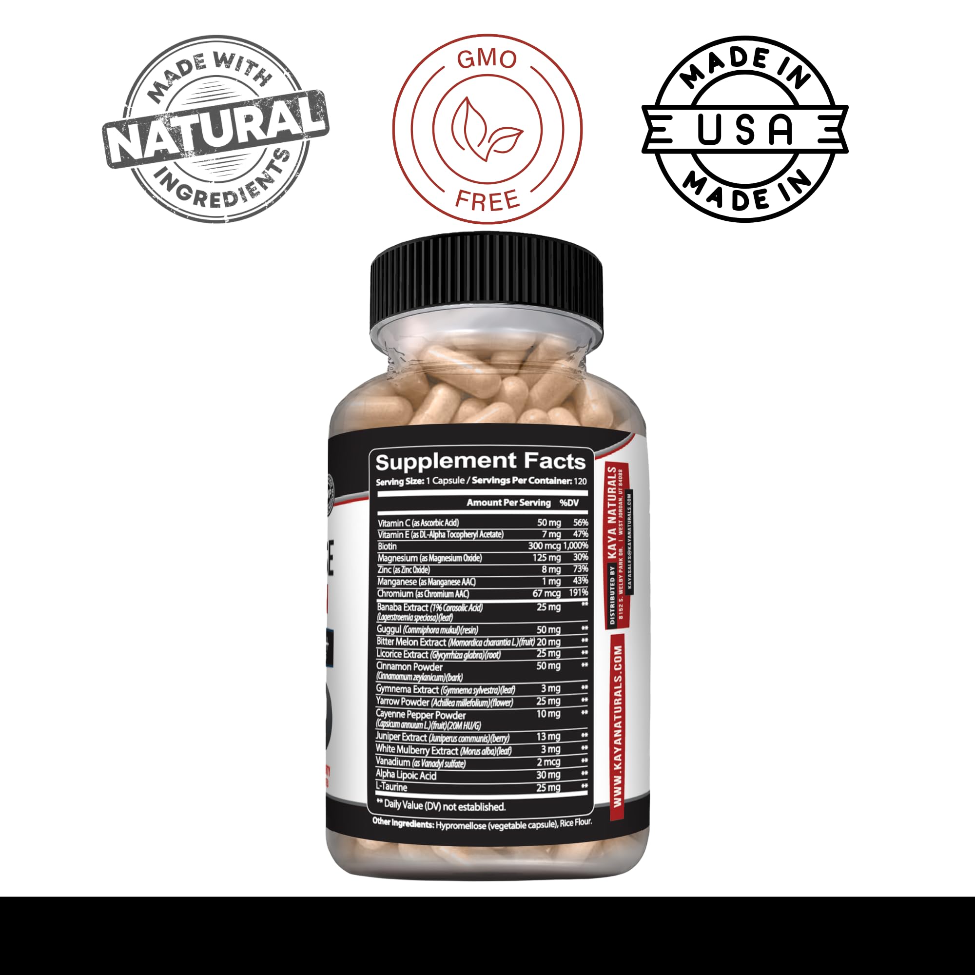 Kaya Naturals varias cápsulas fuera del frasco para uso diario conveniente