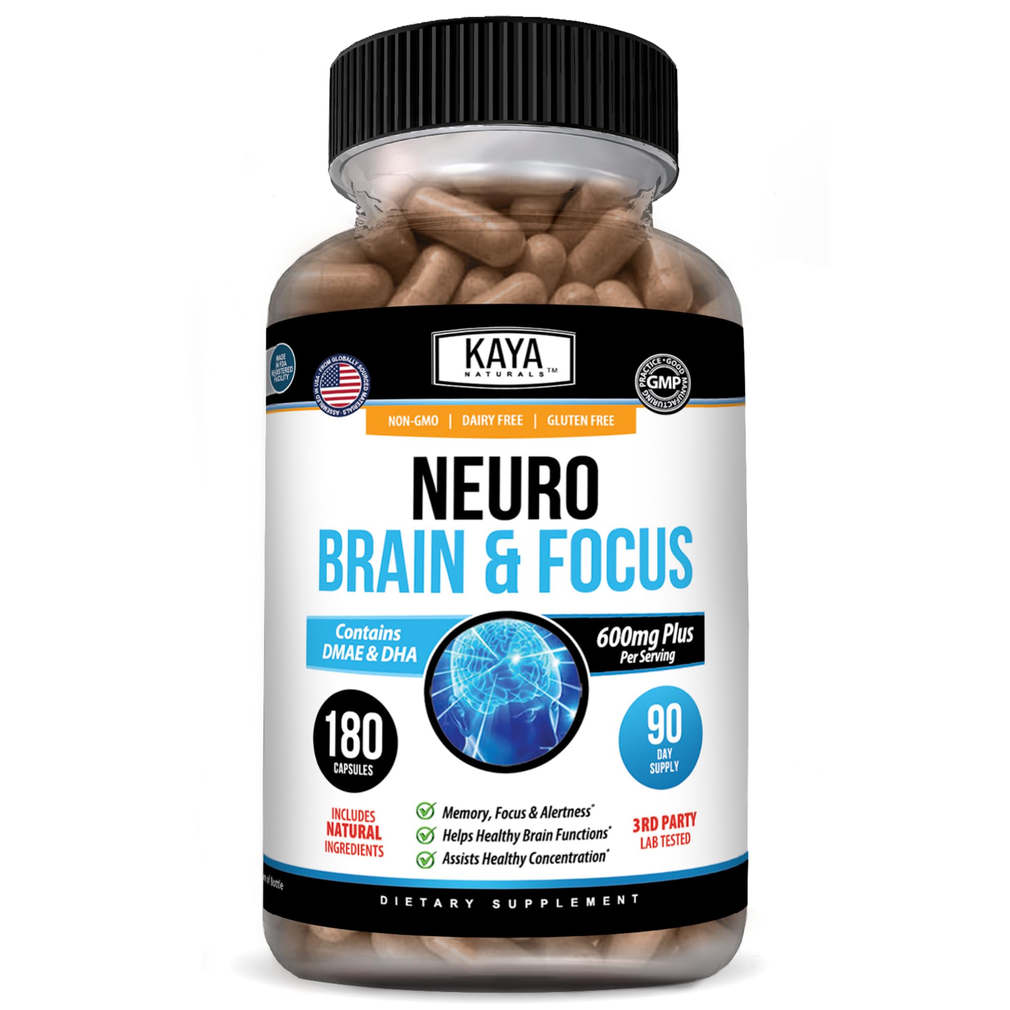Kaya Naturals envase frontal mostrando cápsulas y diseño claro, fácil identificación