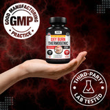 Kaya Naturals comparación de tamaño con una mano para visualizar las 180 cápsulas