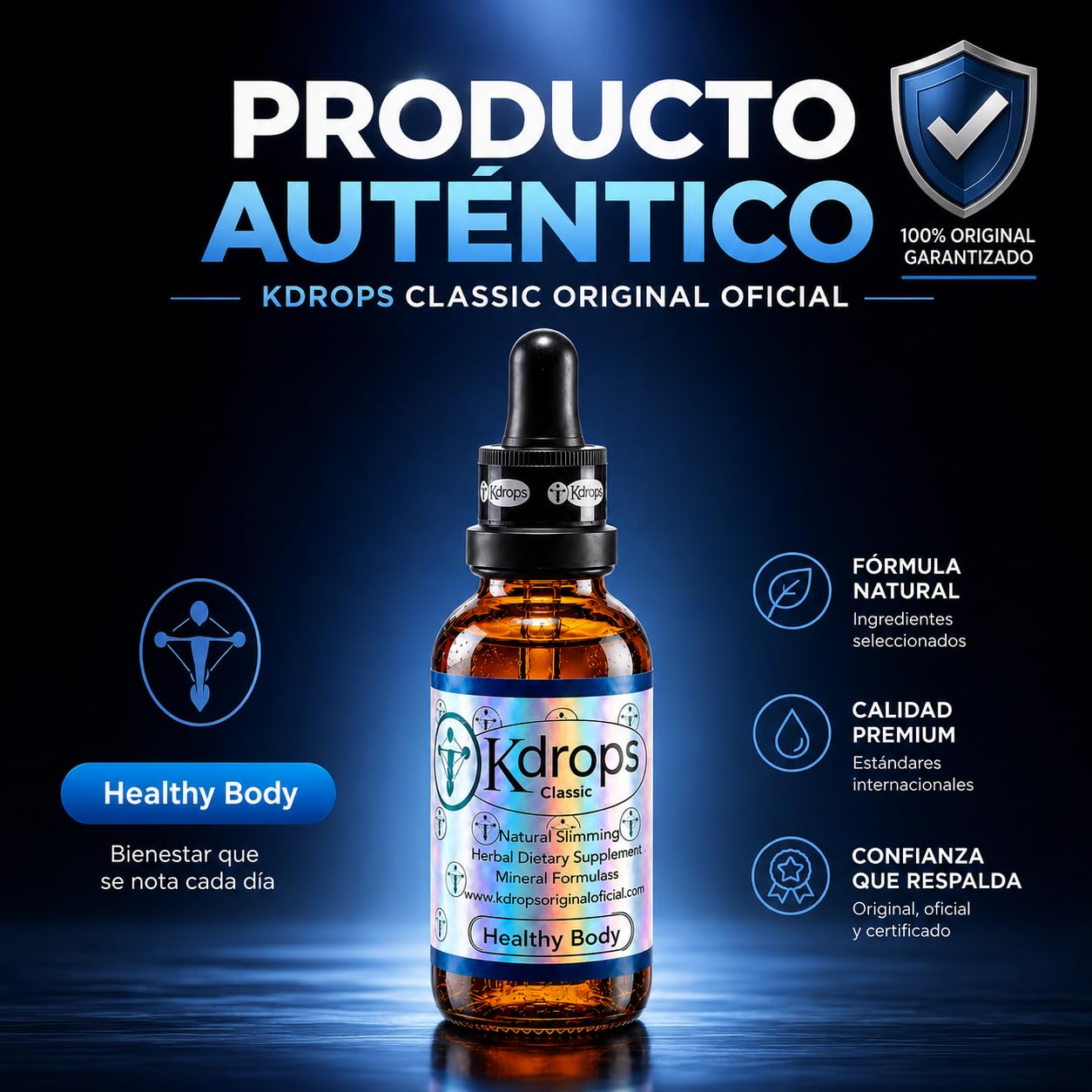 KDrops Classic botella con gotero demostrando dosificación fácil