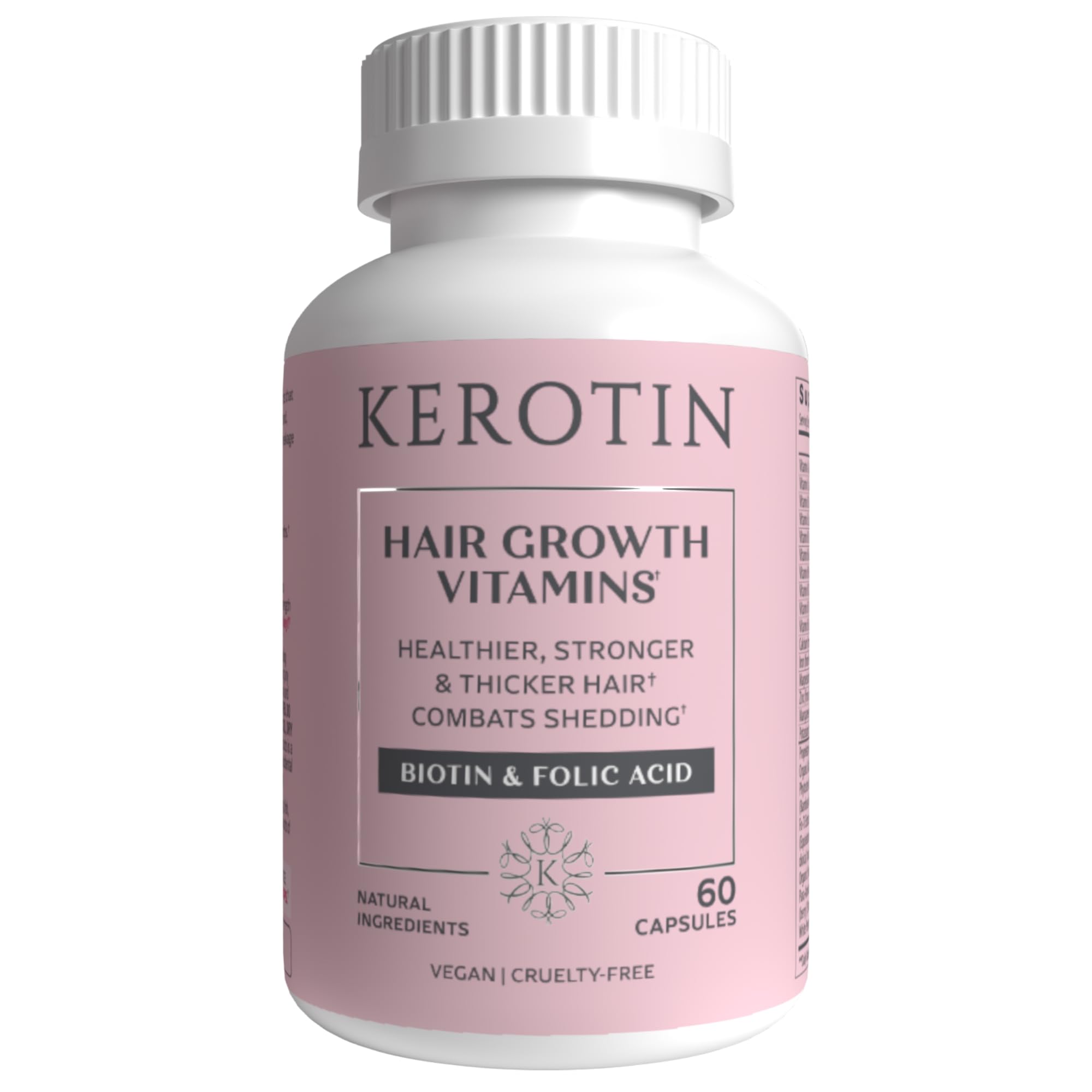 Kerotin frasco frontal mostrando la etiqueta y beneficio para crecimiento capilar