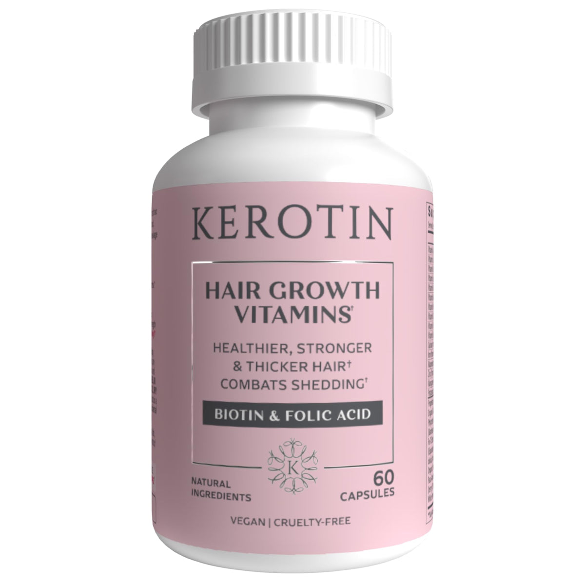 Kerotin frasco frontal mostrando la etiqueta y beneficio para crecimiento capilar