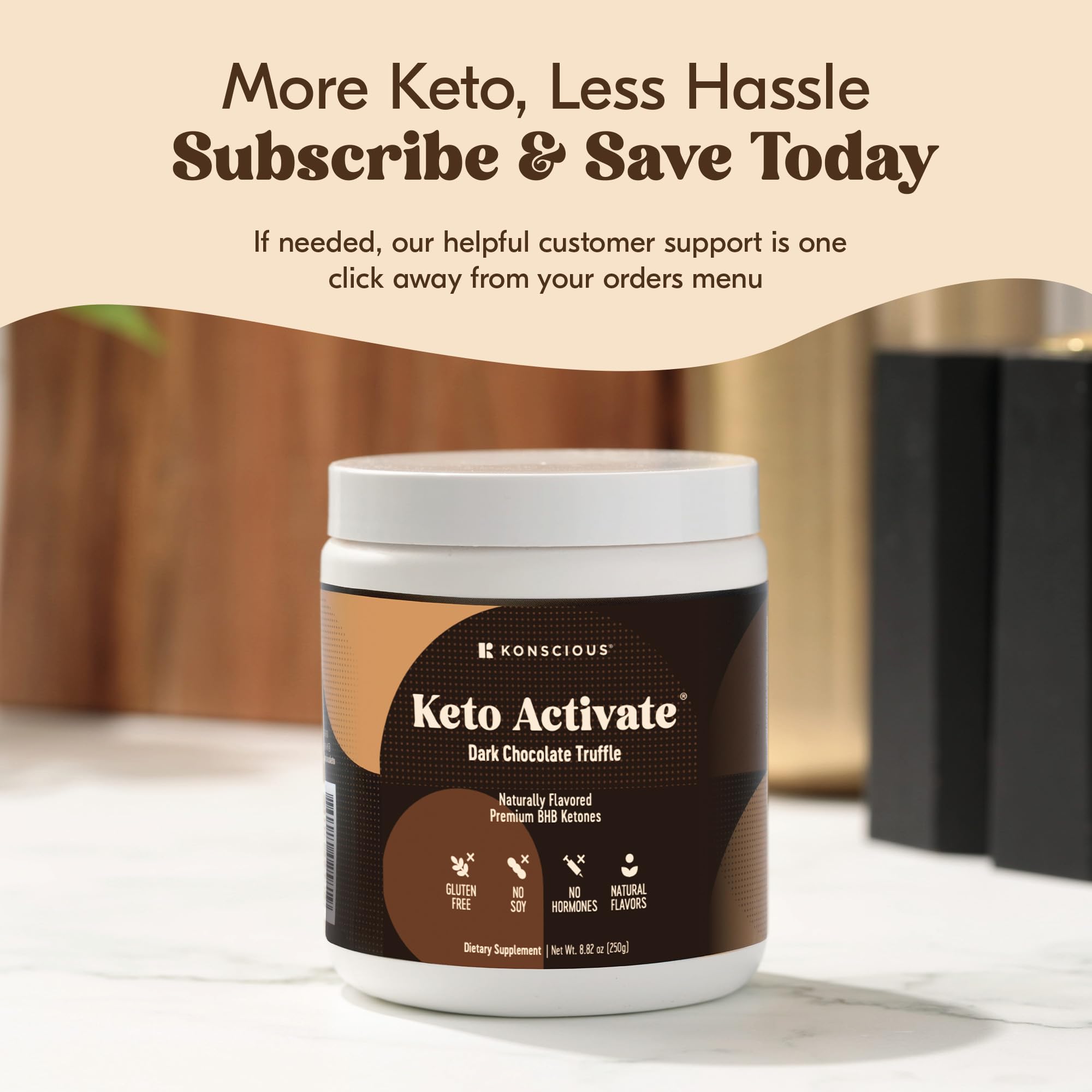 KETO ACTIVATE en mesa de desayuno saludable, alternativa sin lácteos