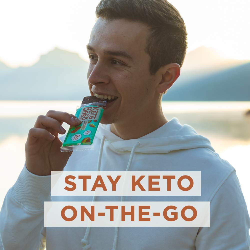 Keto Bars comparación tamaño mano, ilustra porción portátil y fácil de consumir
