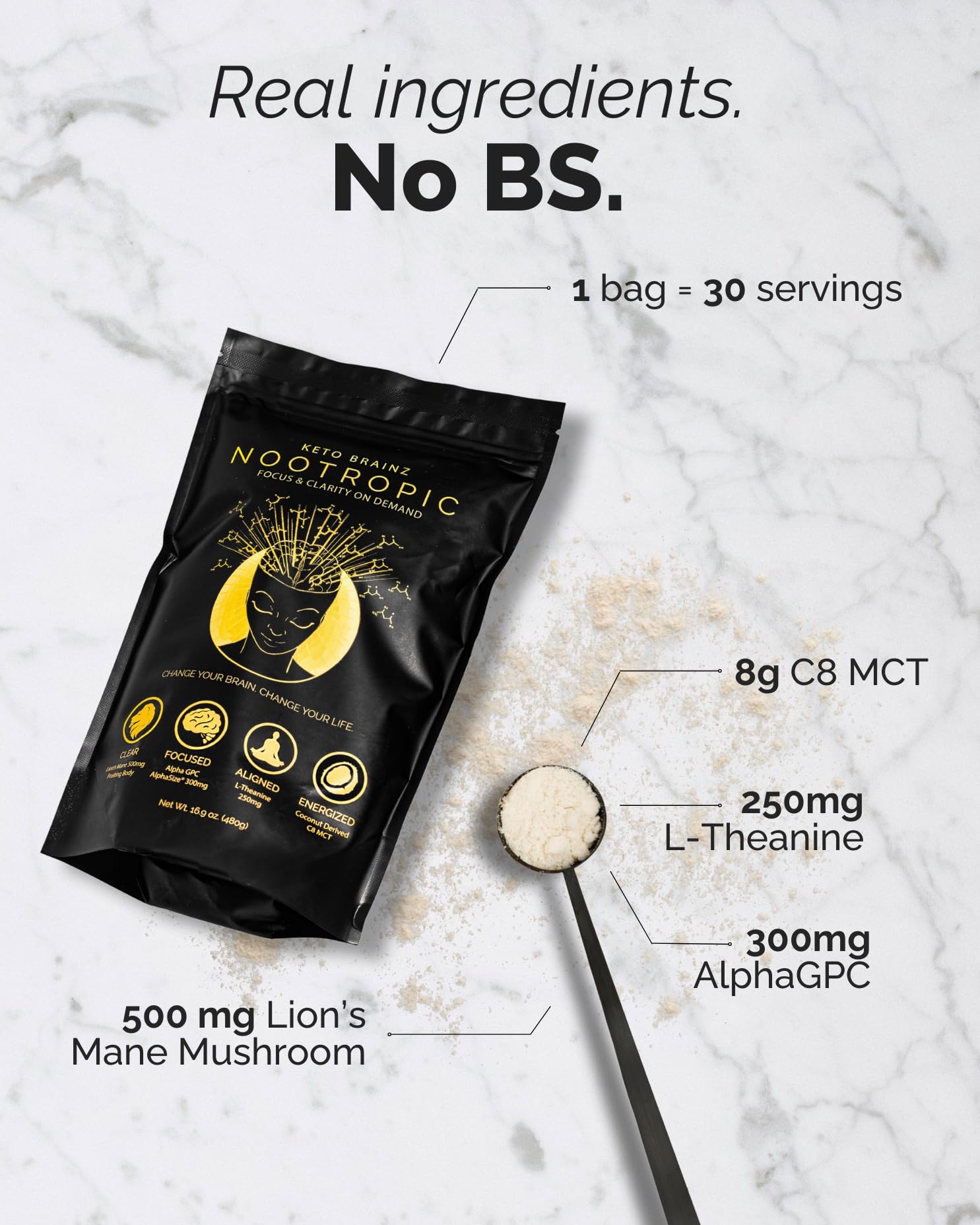 Keto Brainz frasco junto a objeto para comparar tamaño y rendimiento