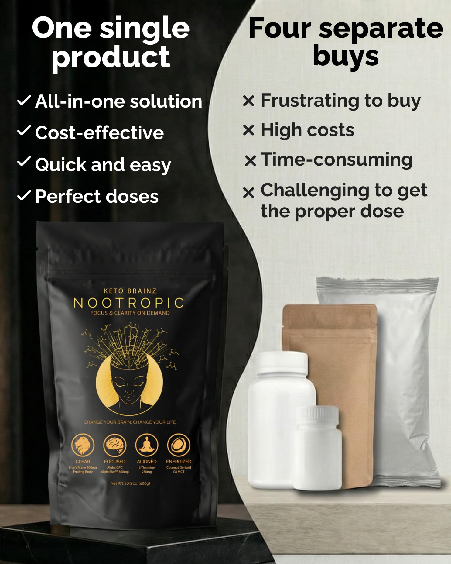 Keto Brainz cucharada con porción exacta lista para añadir al café