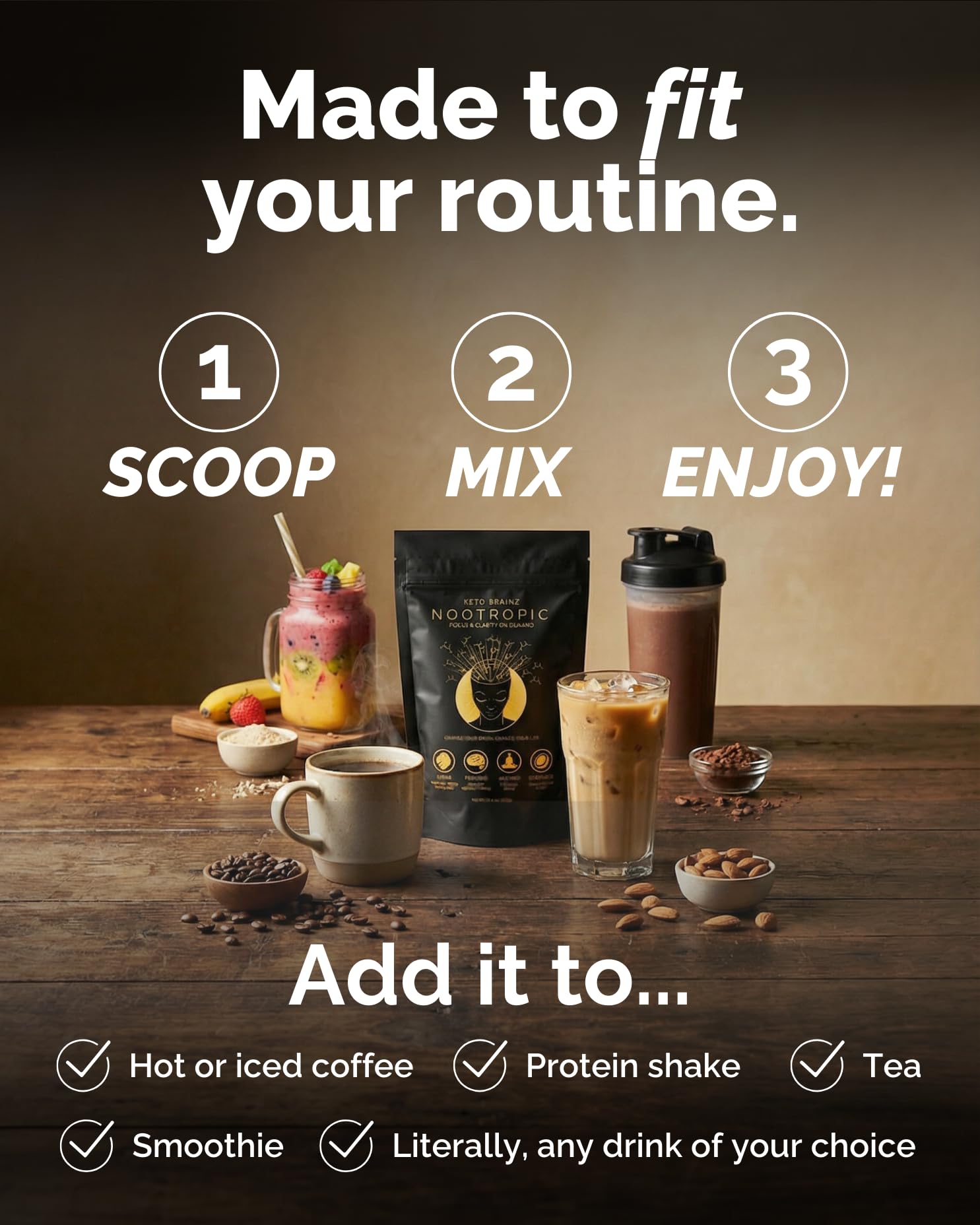 Keto Brainz crema disuelta en café humeante para energía cetónica rápida