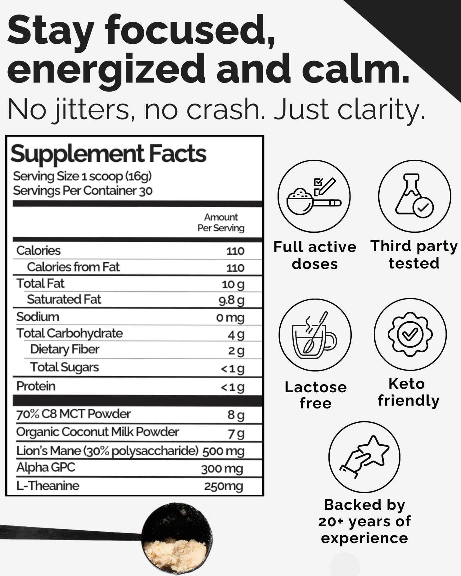Keto Brainz etiqueta nutricional visible con dosis y lista de ingredientes