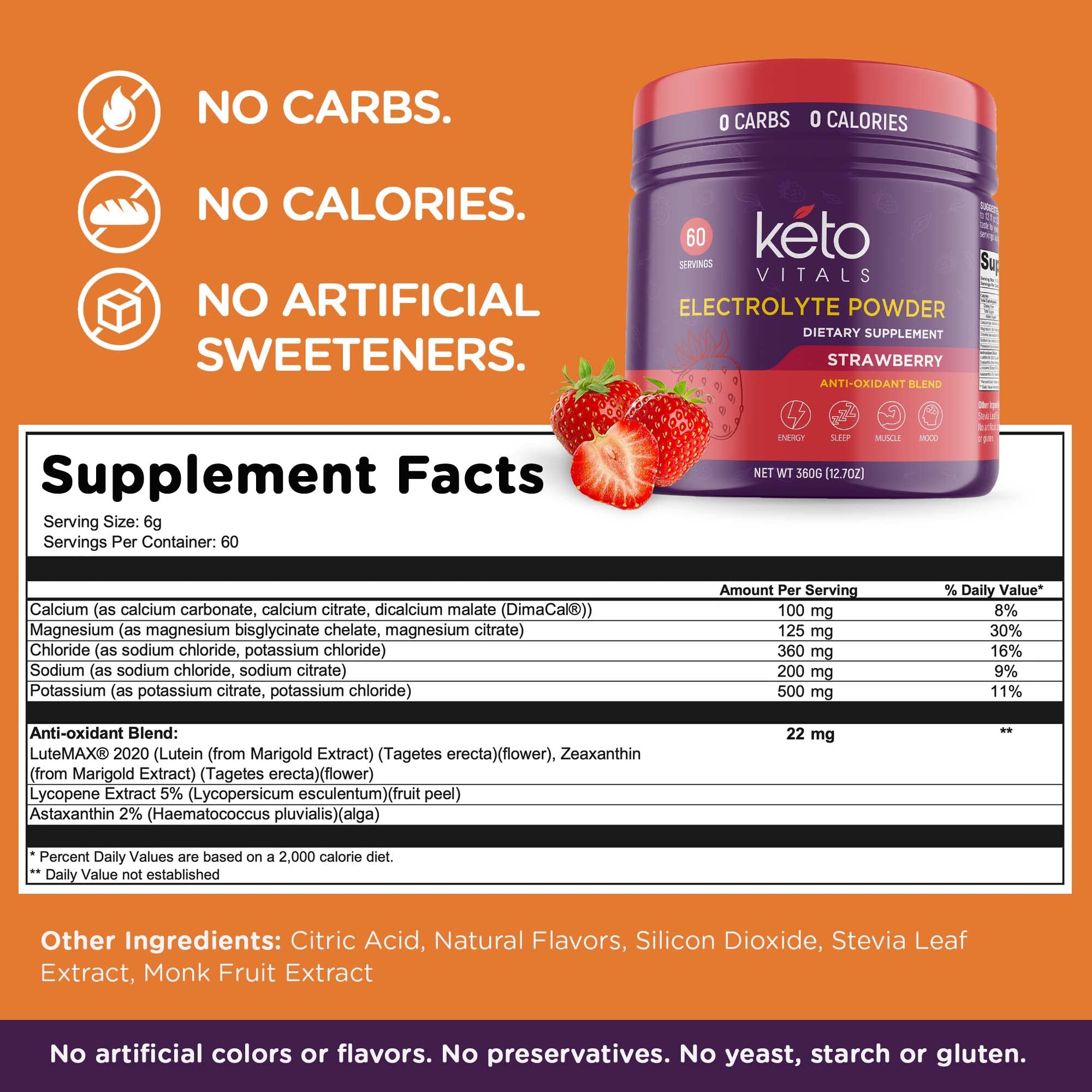 Keto Vitals etiqueta con ingredientes y electrolitos para transparencia