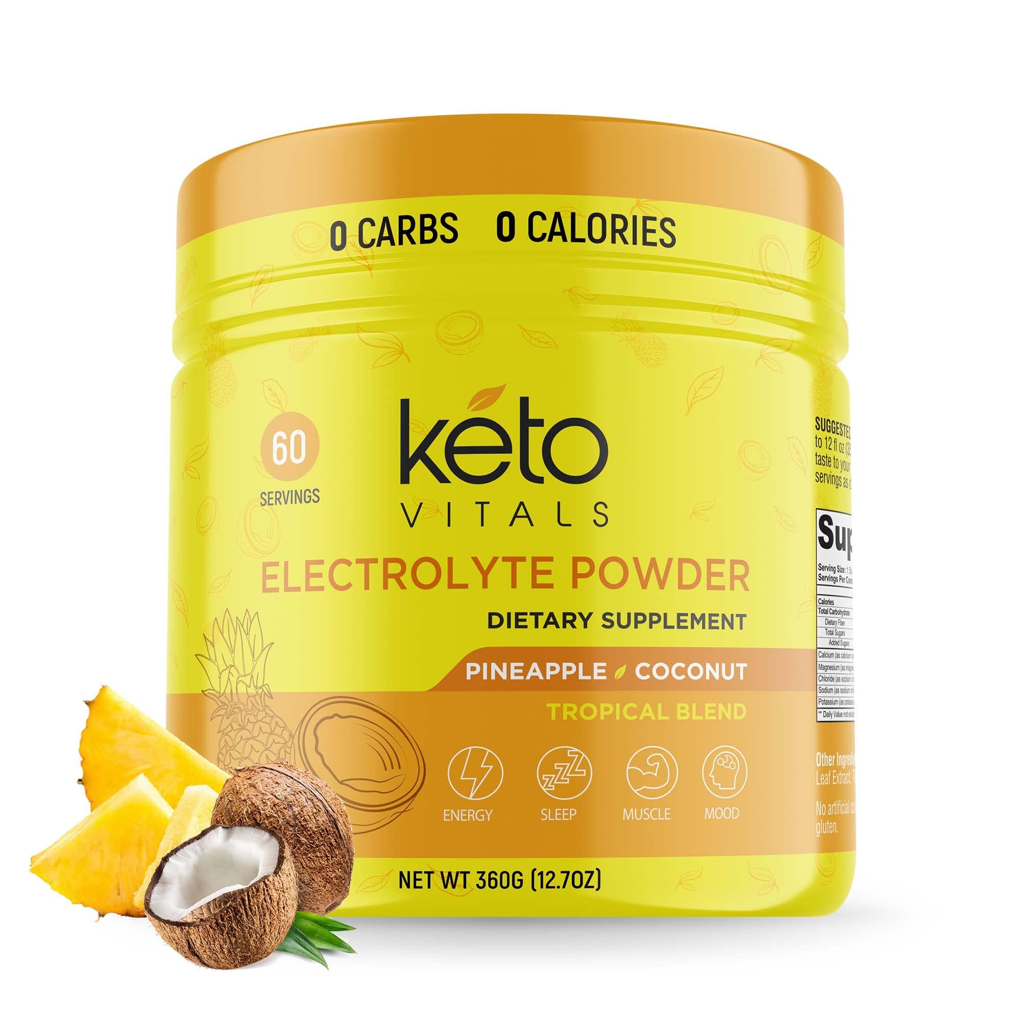 Keto Vitals envase frontal Piña Coco mostrando porciones y beneficios