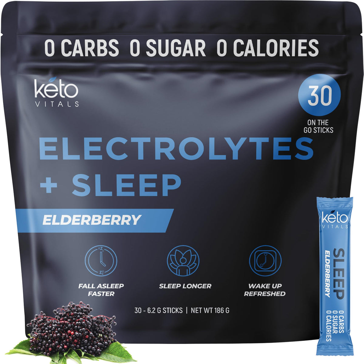 Keto Vitals empaque frontal elderberry muestra sabor y beneficios