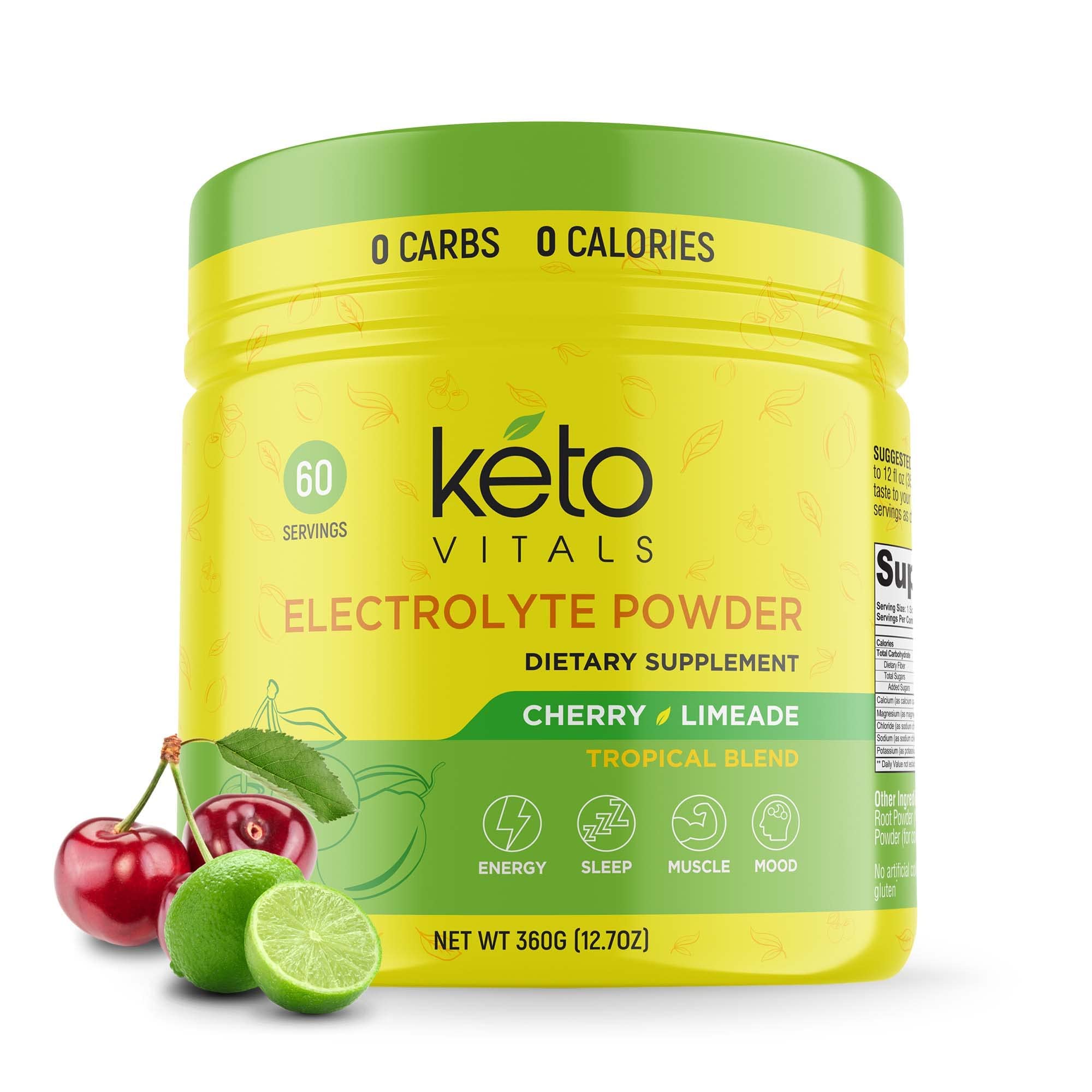 Keto Vitals frente del envase mostrando la marca y el conteo de raciones