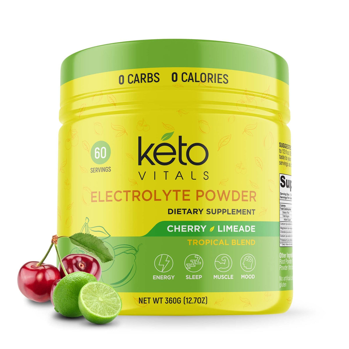 Keto Vitals frente del envase mostrando la marca y el conteo de raciones