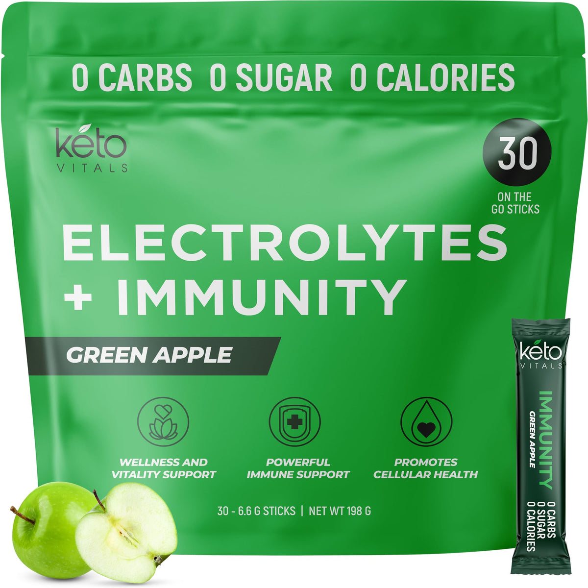 Keto Vitals frente del paquete mostrando sobres y beneficio de conveniencia