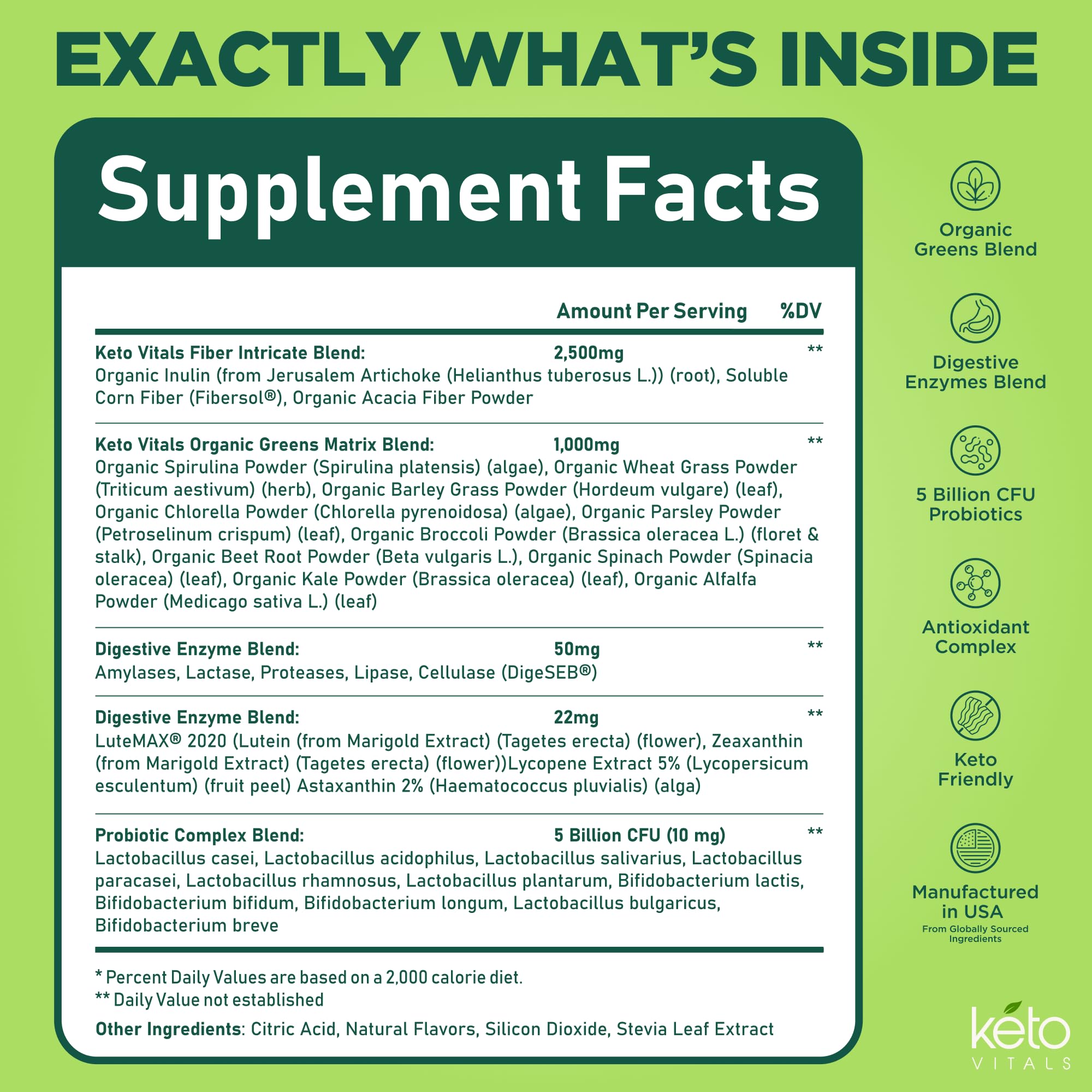 Keto Vitals ingredientes orgánicos en primer plano para aporte nutritivo