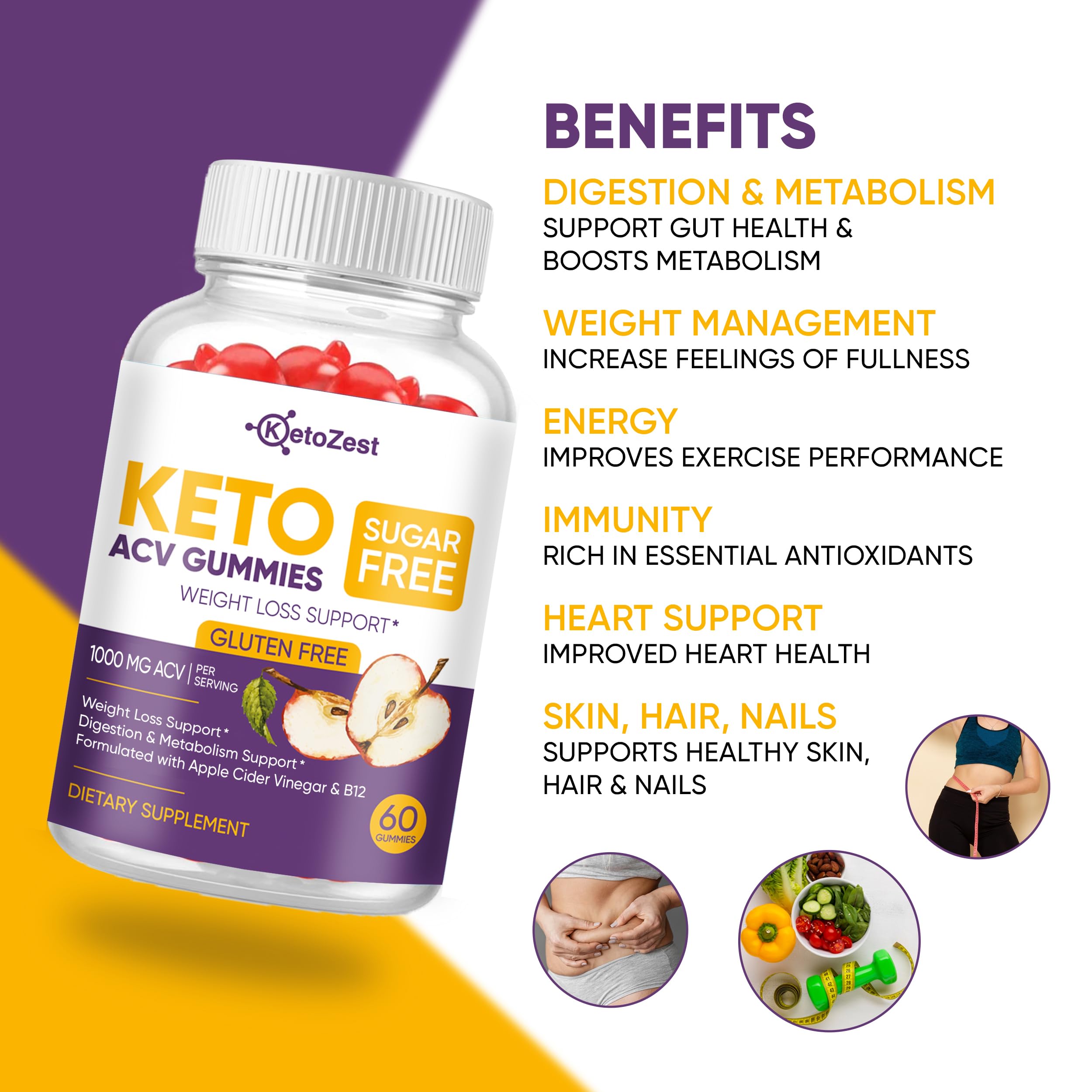 KetoZest botella abierta con gominolas demostrando facilidad de uso