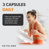 Ketolabs Ketocore frasco en mesa junto a vitaminas para rutina diaria