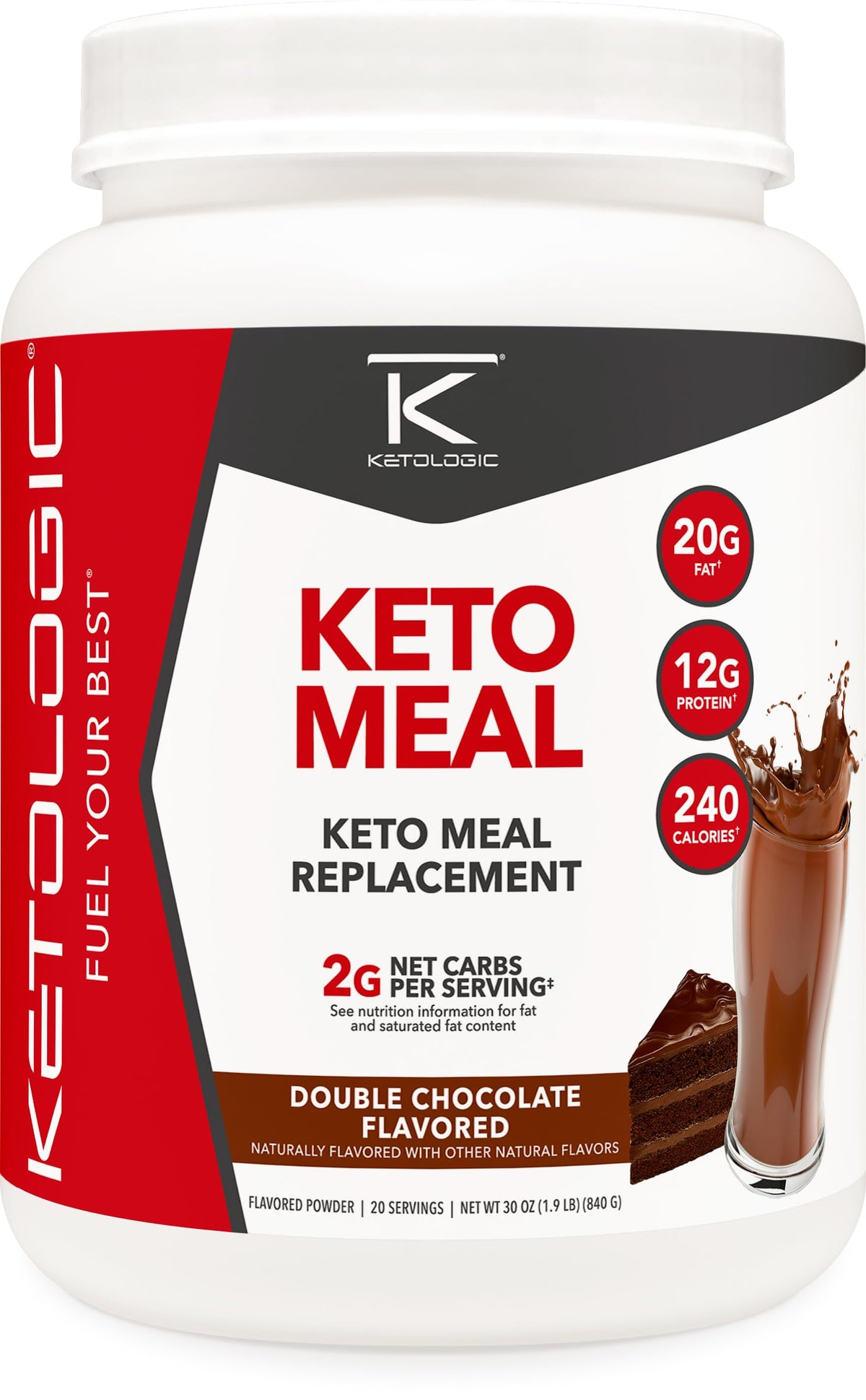 KetoLogic bote frontal chocolate mostrando etiqueta y beneficios claros
