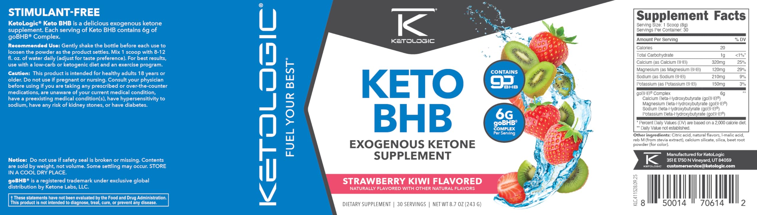 Ketologic en entorno saludable con agua y fruta, sugiere energía y conveniencia