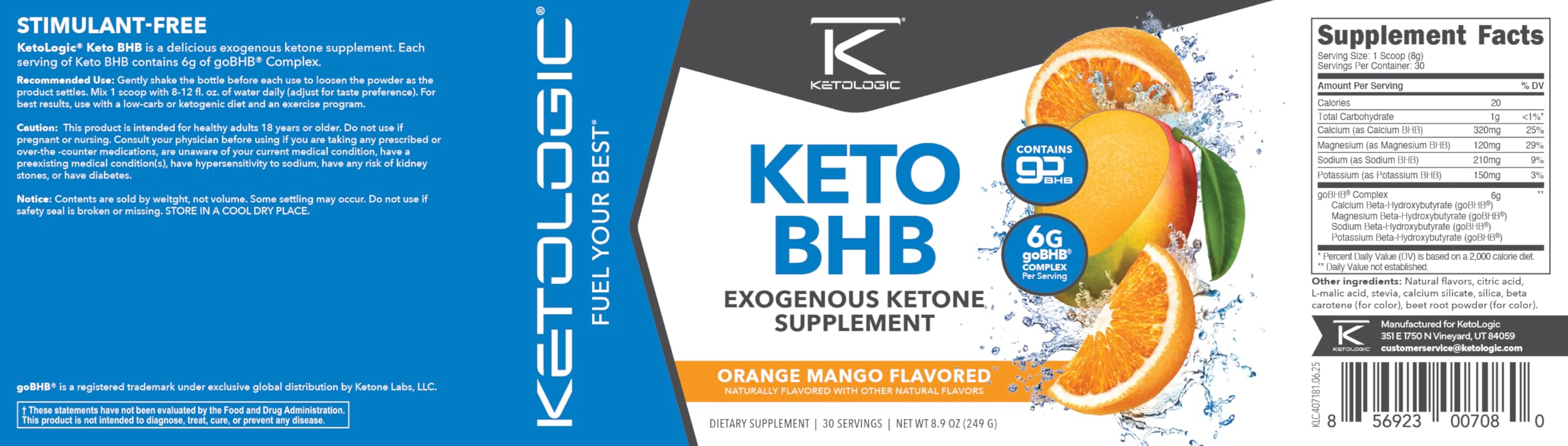 Ketologic etiqueta con información nutricional y garantía de calidad