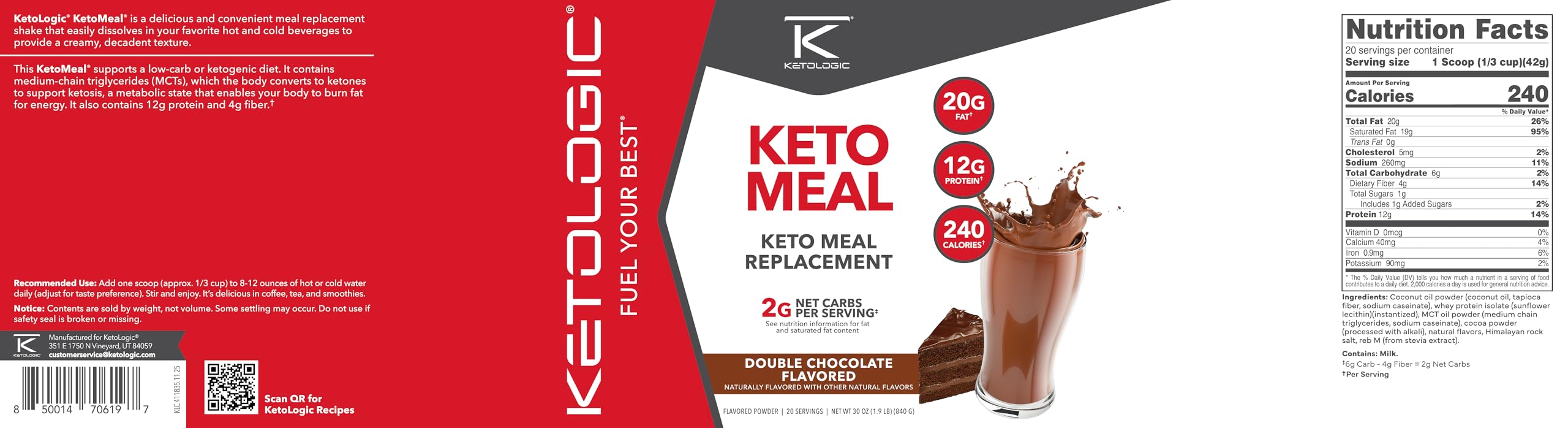 KetoLogic etiqueta de ingredientes y macros para controlar carbohidratos