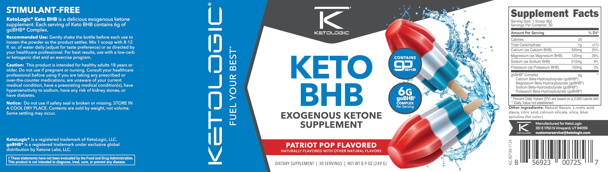 Ketologic etiqueta nutricional con detalles de ingredientes y certificaciones