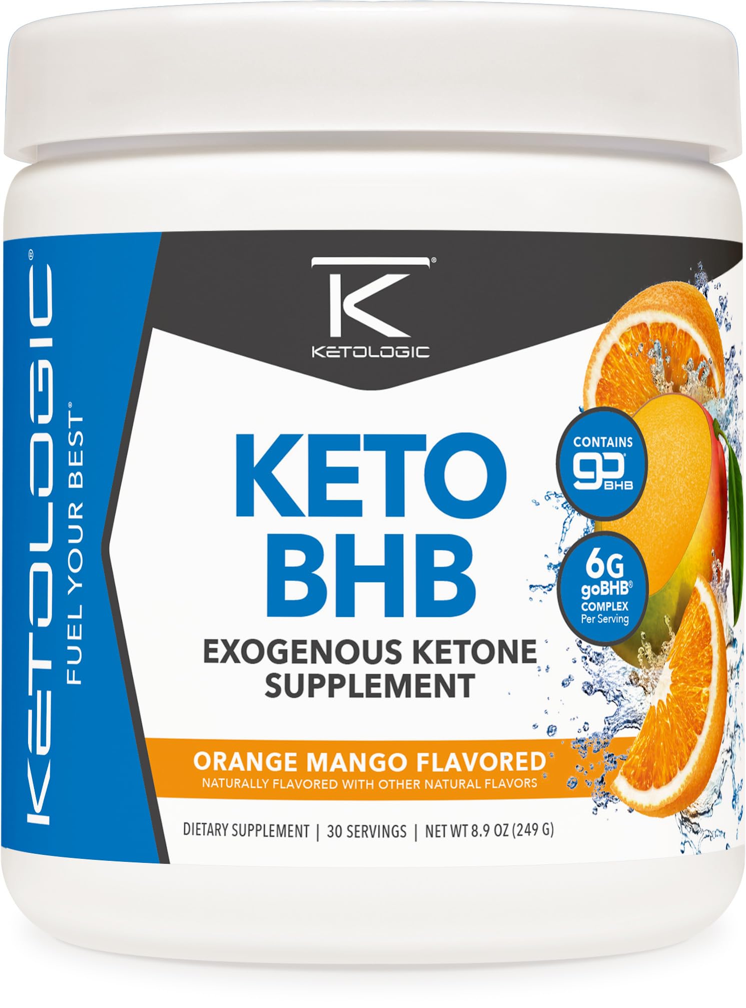 Ketologic frasco Naranja Mango mostrando diseño y beneficio energizante