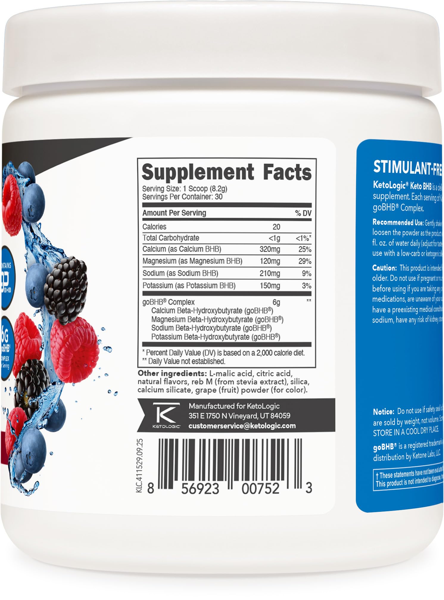 Etiqueta de Ketologic con detalles nutricionales y pruebas de laboratorio