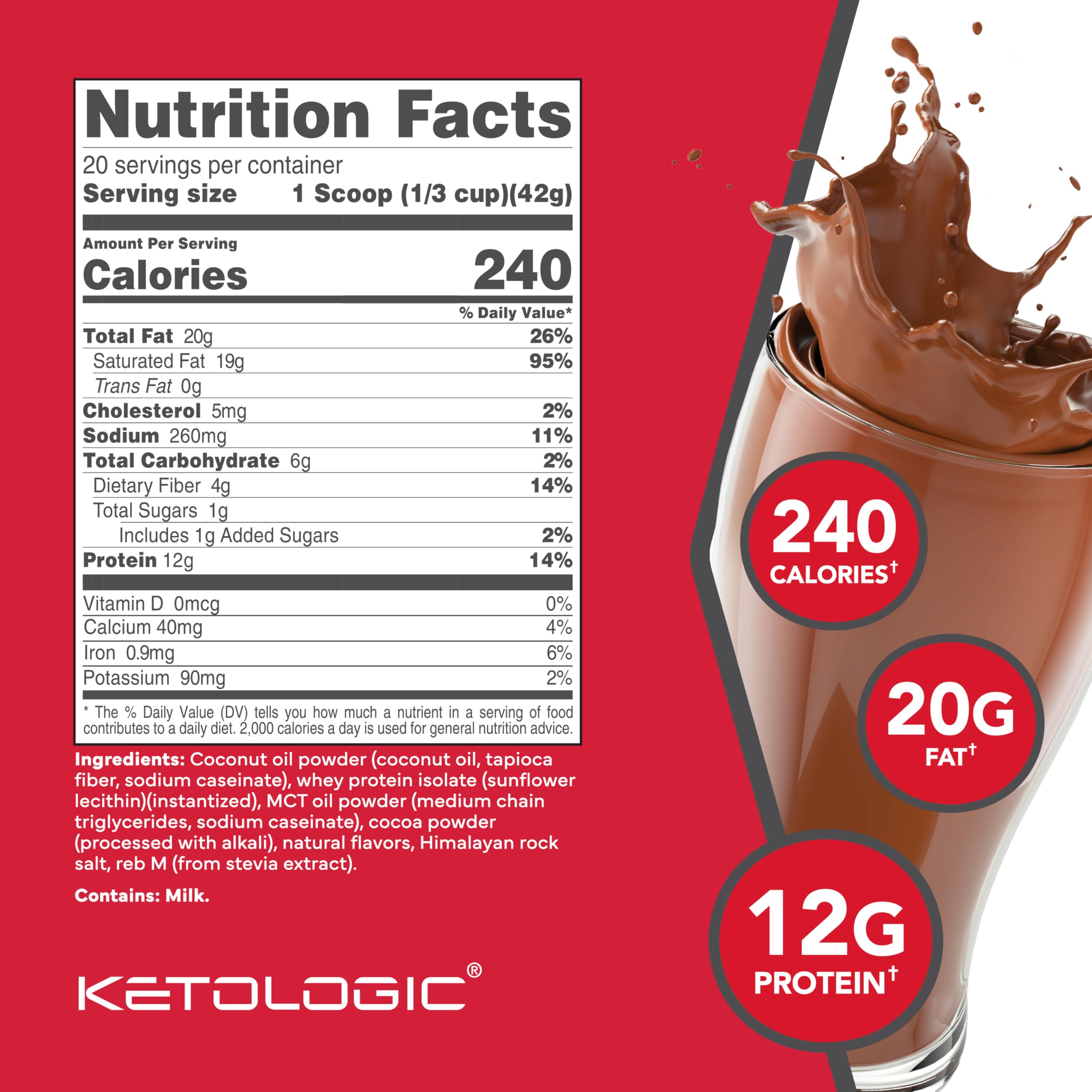 KetoLogic textura del polvo con cacao, mezcla cremosa y sin azúcares