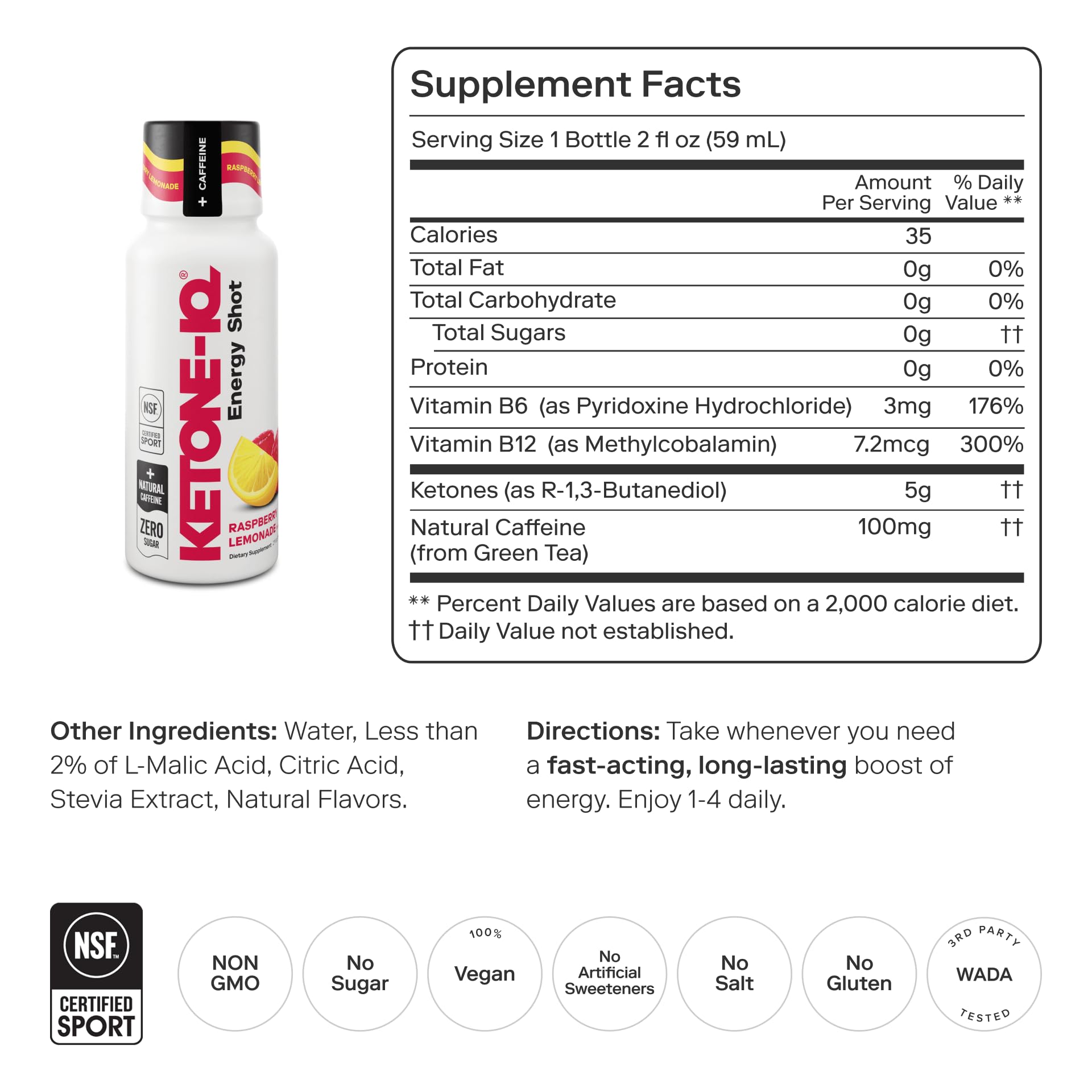 Ketone-IQ primer plano del líquido del shot destacando textura clara y facilidad de ingestión
