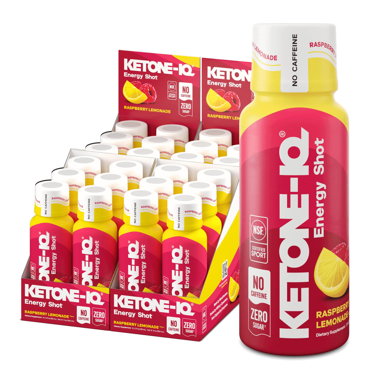 Ketone-IQ frontal del envase Raspberry Lemonade mostrando la presentación y beneficio energía limpia
