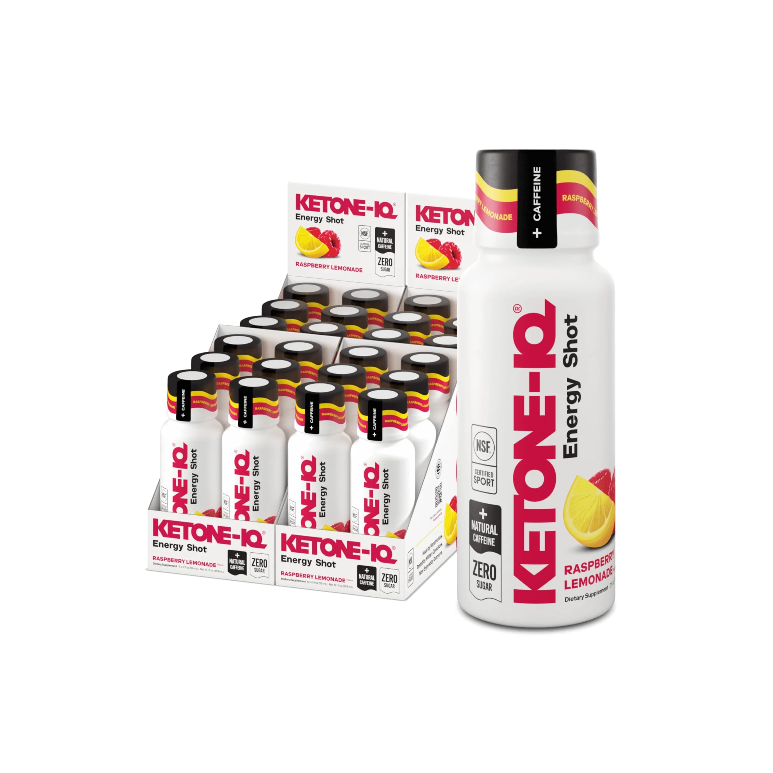 Ketone-IQ vista frontal del pack 24 unidades mostrando sabor raspberry lemonade y aspecto limpio