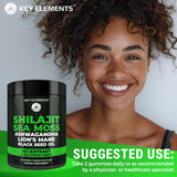 Key Elements ingredientes: Shilajit del Himalaya y Sea Moss en primer plano